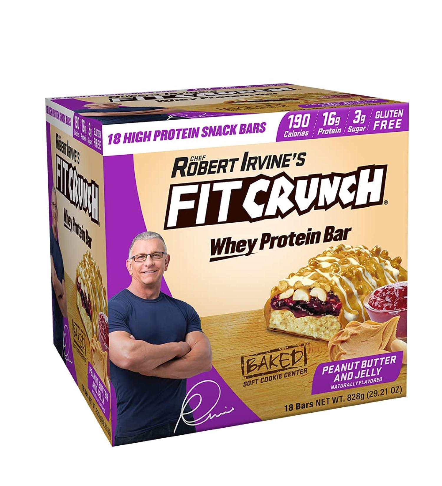 FITCRUNCH Snack Size Protein Bars by Robert Irvine - 6-Layer Baked Bar with Soft Cake Core - Peanut Butter and Jelly Flavor (18 Count) - Buy Online on GoSupps.com