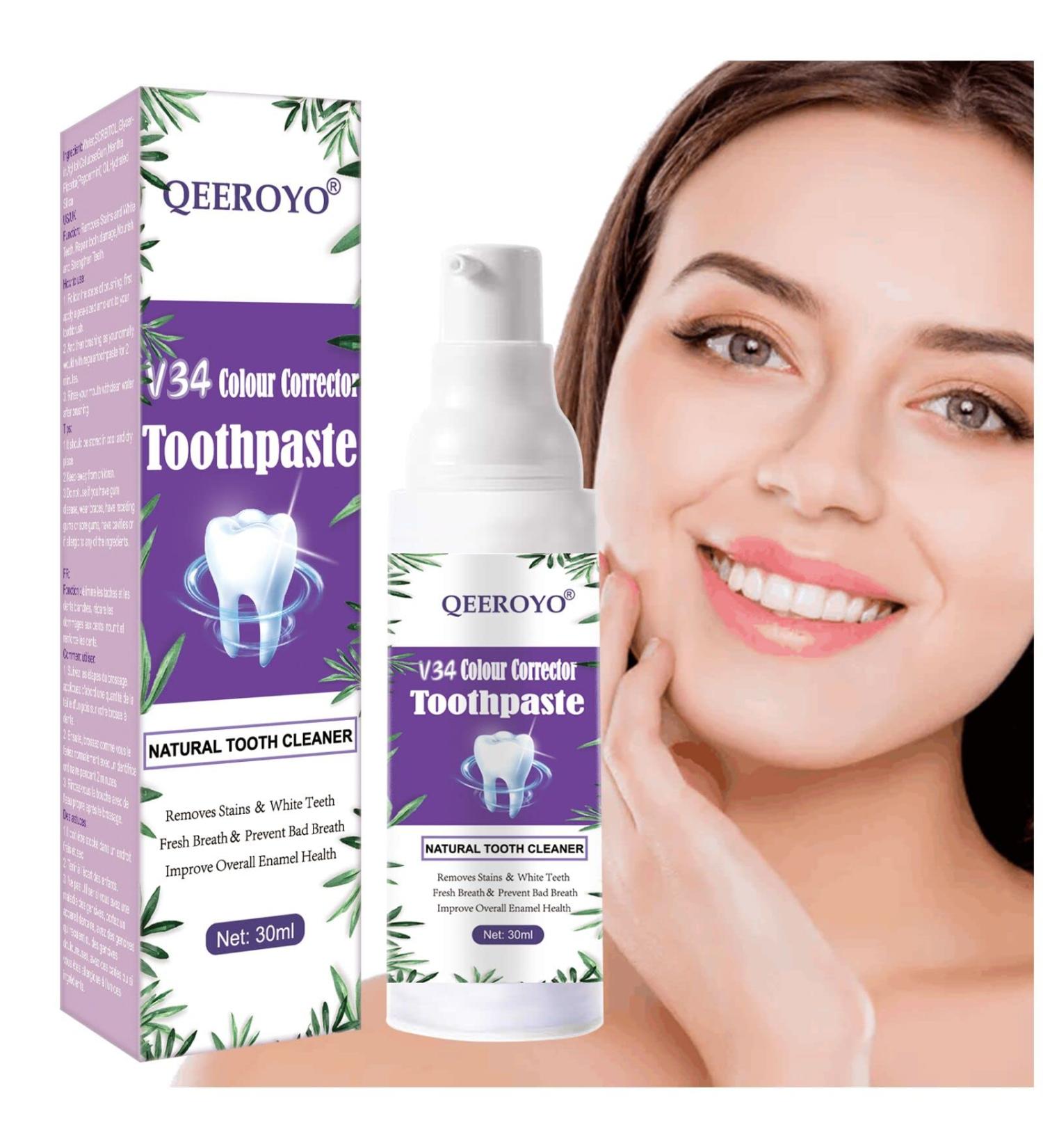 V34 Purple Toothpaste for Sensitive Teeth - Teeth Whitening & Stain Removal - 30ML - Buy Online on GoSupps.com