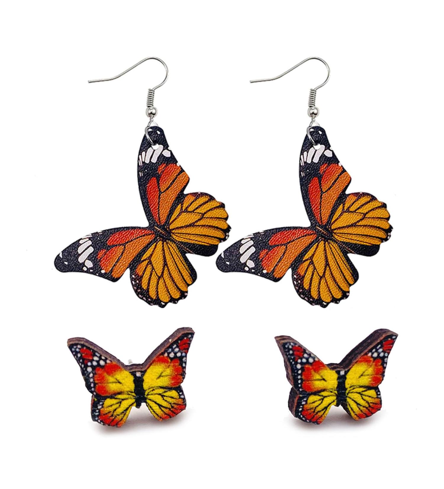 FEYLIE Earrings - 2 Pairs Elegant Butterfly Studs for Women | Summer 2023 Trendy Bohemian Jewelry Accessories - Buy Online on GoSupps.com