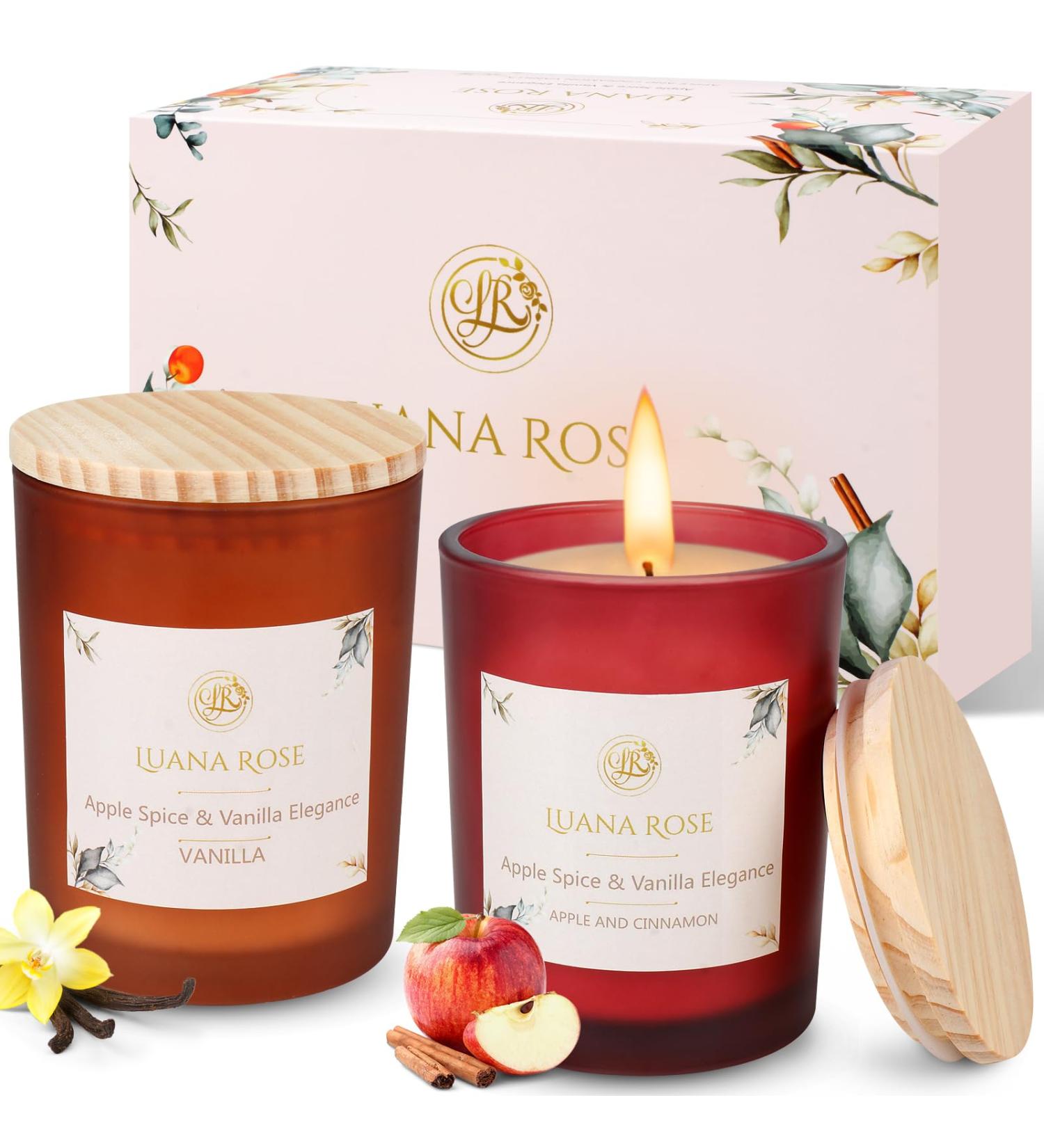 Luana Rose Fragrance Candle Gift Set - 2x200g Aromatherapy 100% Natural Soy Wax Long-Lasting Vanilla & Apple - Perfect High-Quality Gifts for Women - Buy Online on GoSupps.com