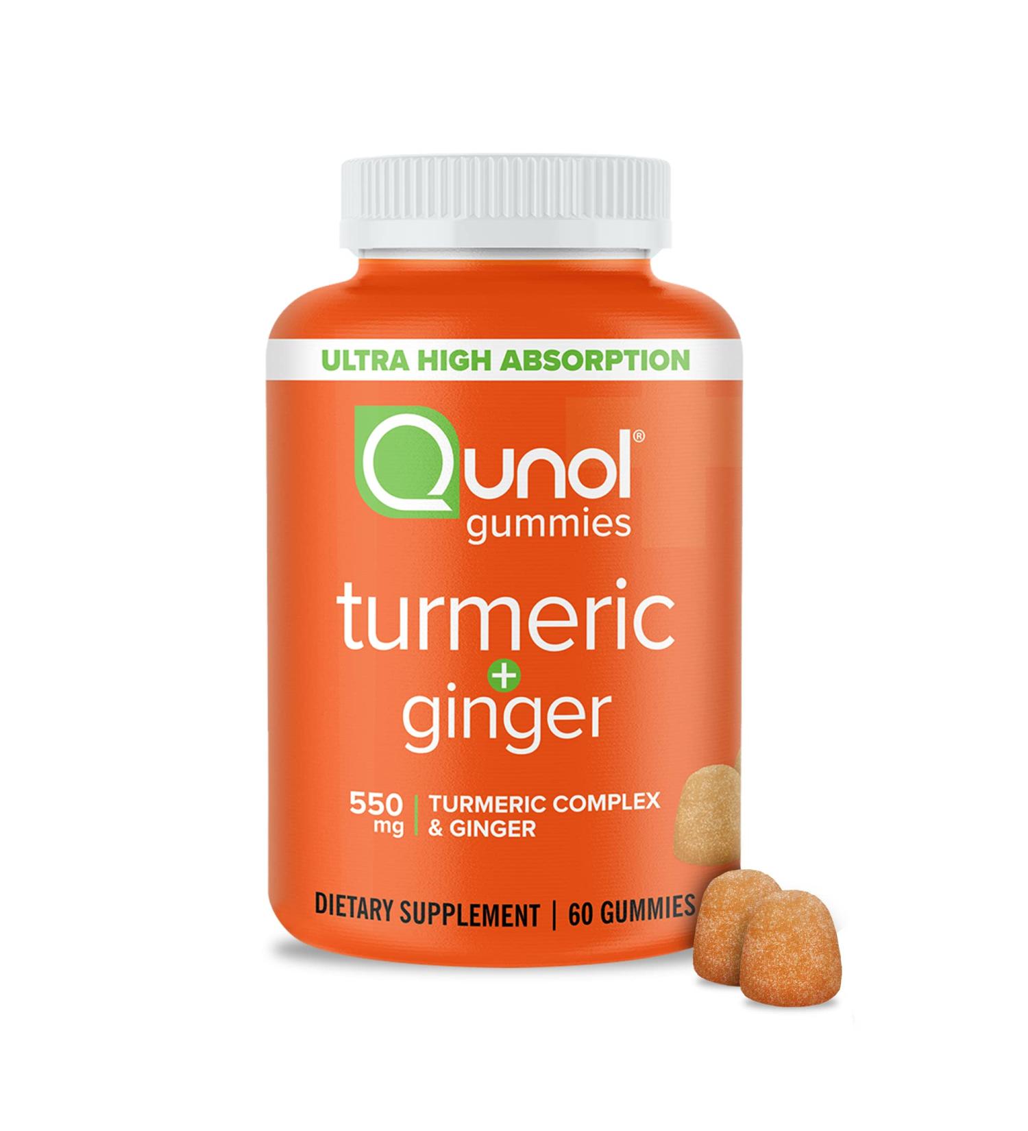 Turmeric and Ginger Gummies | Qunol Vegan Joint Support Supplement | Ultra High Absorption | 1 Month Supply 60ct Gummies - Buy Online on GoSupps.com