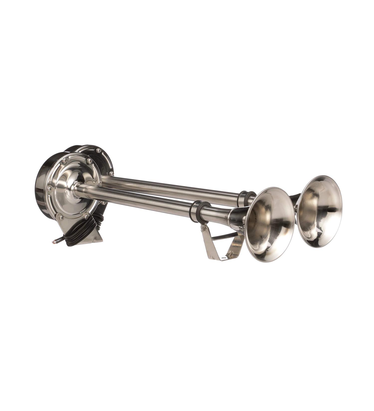 Seachoice Stainless Steel Dual Trumpet Horn - Vibration-Free Mounting Pad - 20-3/4 Long - 12V - Buy Online on GoSupps.com