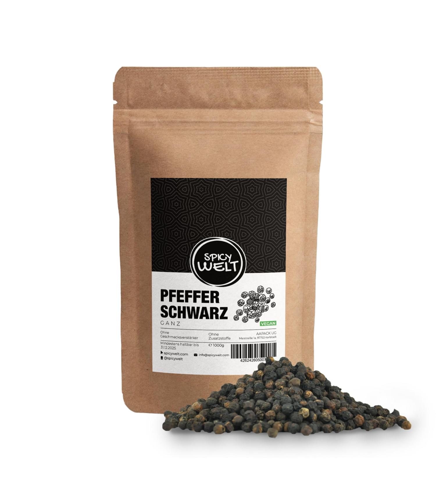 Buy Spicy World Black Pepper Whole - Premium 1kg Black Peppercorns for Mill - Fresh Unground Spices for International Shipping - Buy Online on GoSupps.com
