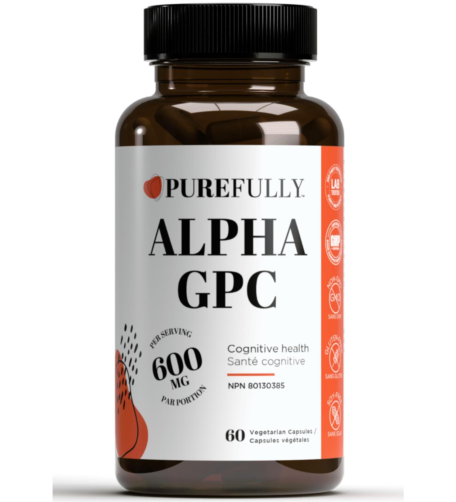 PUREFULLY Alpha GPC Choline Supplement 600mg - Superior Cognitive Support for Focus & Memory Third-Party Tested Non-GMO & Gluten-Free (60 Capsules) - Buy Online on GoSupps.com