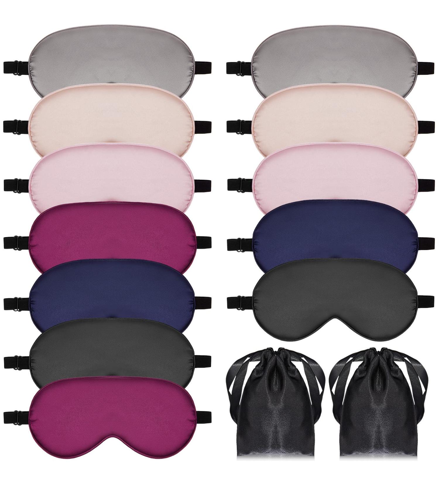 12-Piece Adjustable Strap Sleep Silk Mask Set | Soft Blindfold Eyeshade for Comfortable Sleep | Smooth Sleeping Mask with Bag | 6 Colors - Buy Online on GoSupps.com