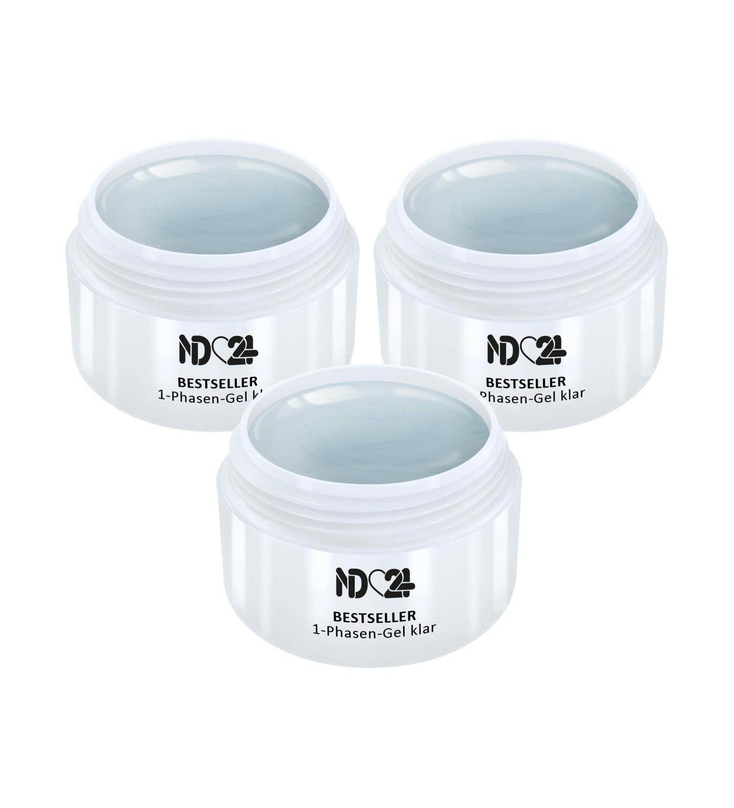 Gel Set 1-Phase Gel Clear Medium Viscosity - 3In1 Allround Nail Gel - Made in Germany (3 x 30ml)