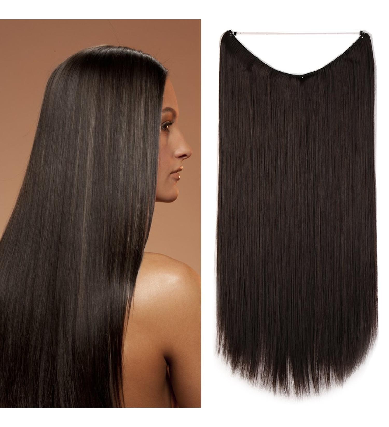 24" Wire In Hair Extensions One Piece Extensions Straight Hairpiece Long For Women Ladies- Dark Brown (60cm-120g) - Buy Online on GoSupps.com