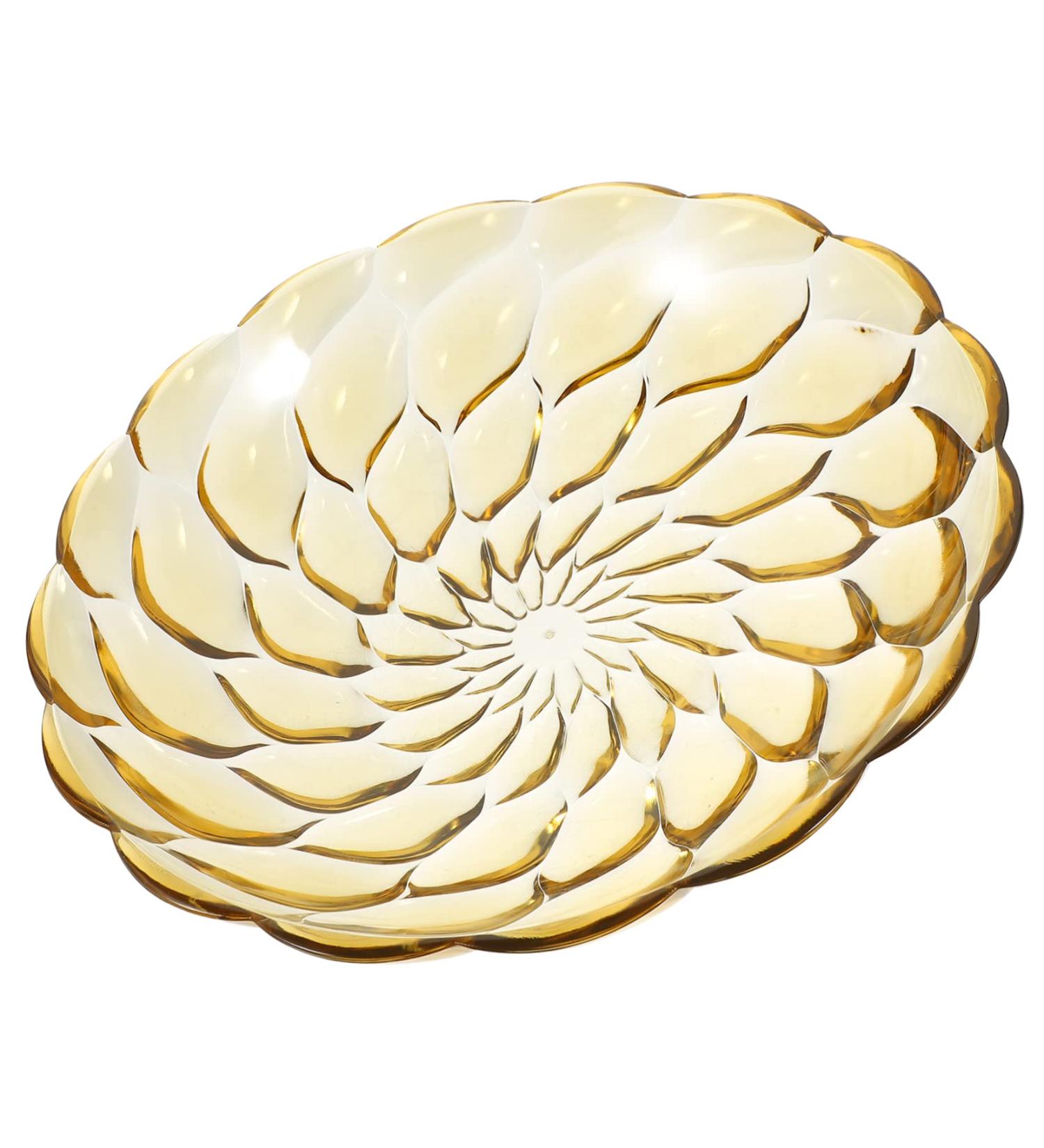 Cabilock Petal Embossed Fruit Bowl Decor Flatware Circle Tray Plates Hotel Dried Fruits Plate Snack 27X27X6.3CM Yellow - Buy Online on GoSupps.com