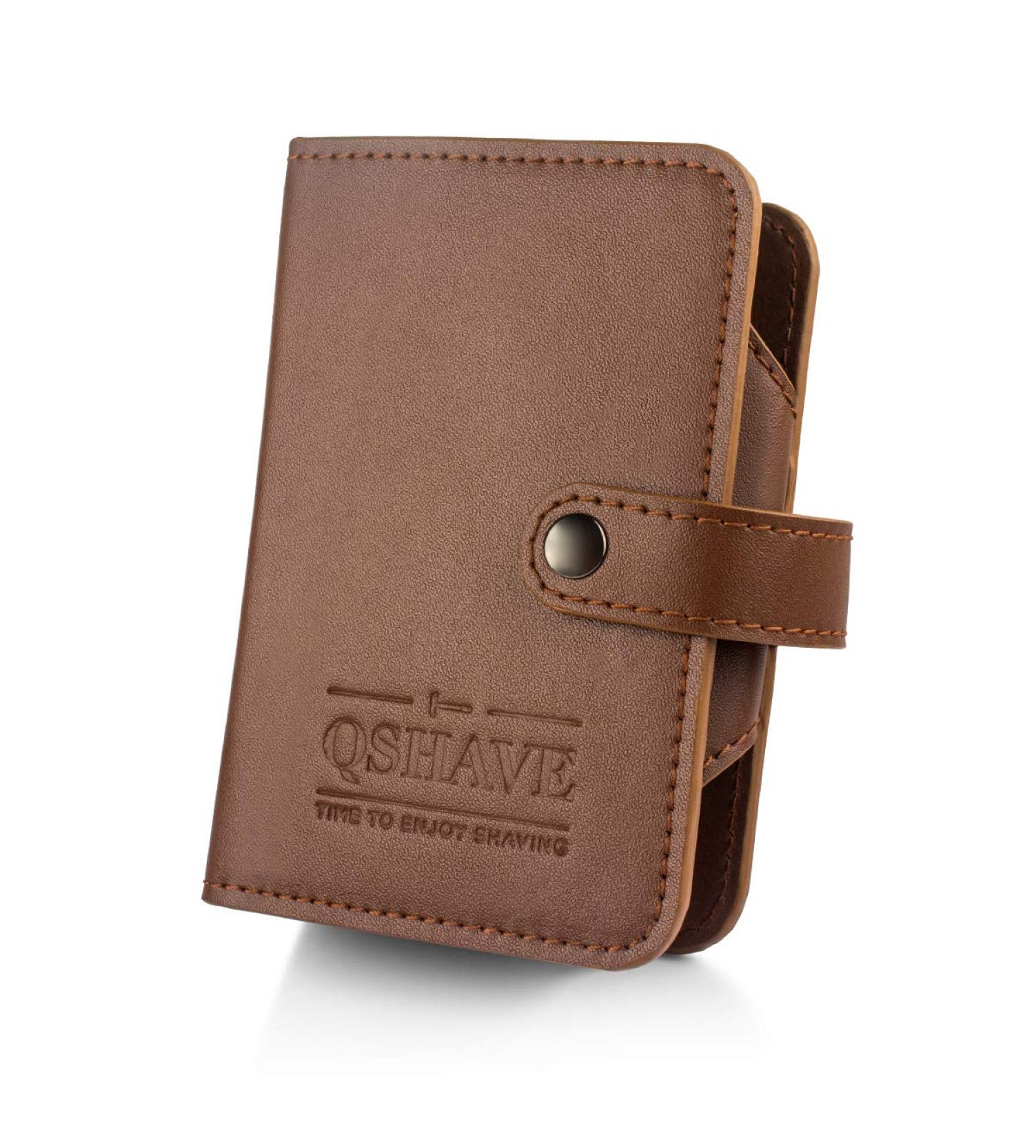 QSHAVE Leather Travel Case for Double Edge Safety Razor, Shaving Brush, Blades, and Nail Clipper - Brown (Case Only) - Buy Online on GoSupps.com