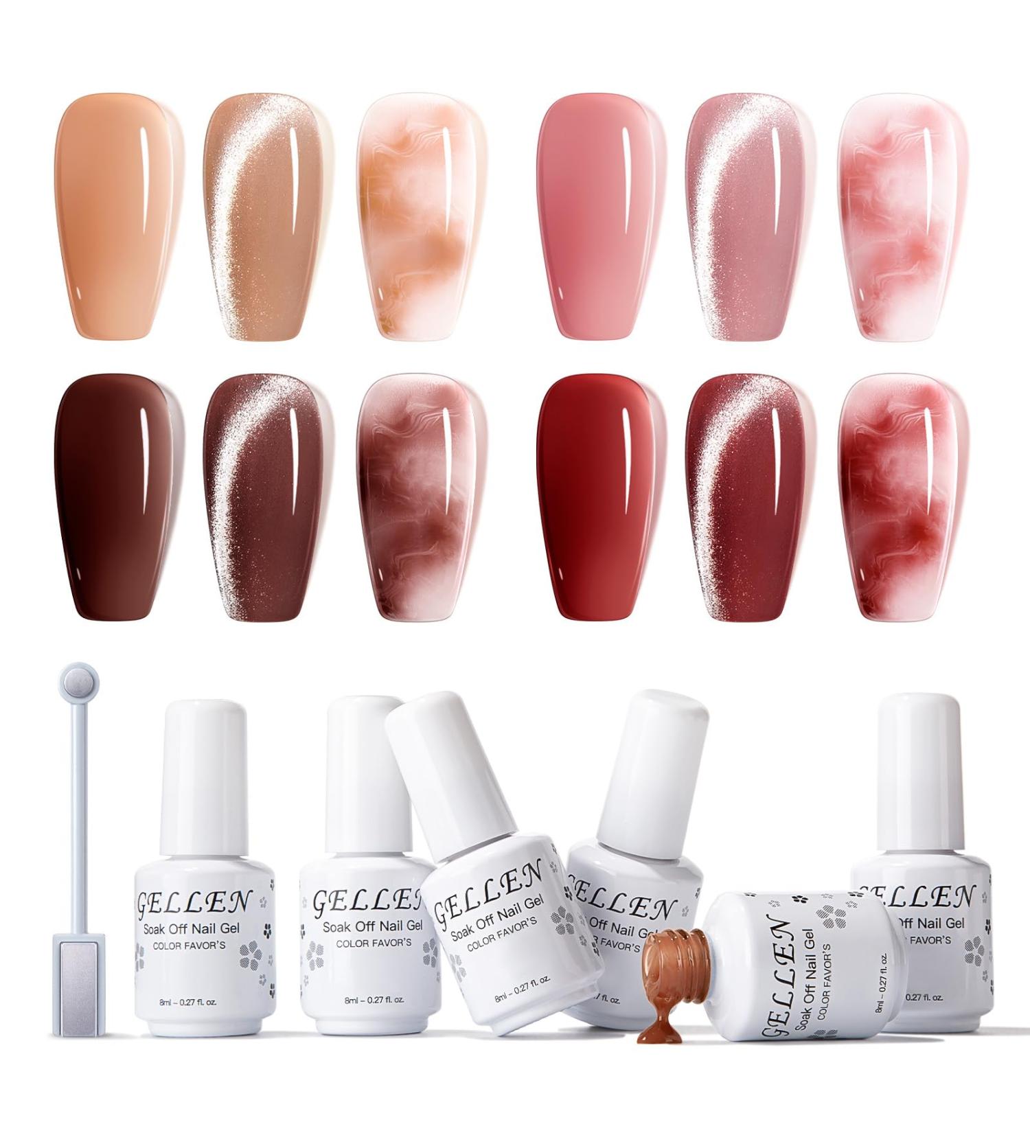 Gellen Gel Nail Polish Kit - 4 Exquisite Colors Pink Burgundy Red Jelly Gel Nail Polish Set Soak Off Magnetic Cat Eye Gel Nail Kit with Magnet Blooming Gel Nail Polish for Spreading Effect Everything Nice - Buy Online on GoSupps.com