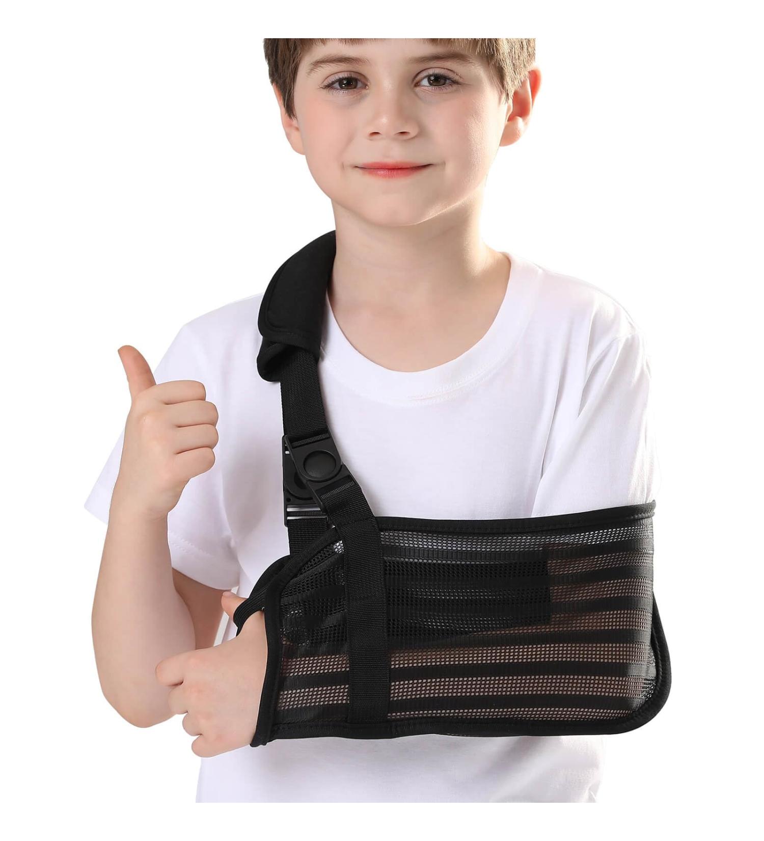 Kids Arm Sling for Shoulder Injury | Breathable Mesh Fabric Shoulder Immobilizer for Boys & Girls | Removable Strap | Large Size for Showering & Beach Use - Buy Online on GoSupps.com