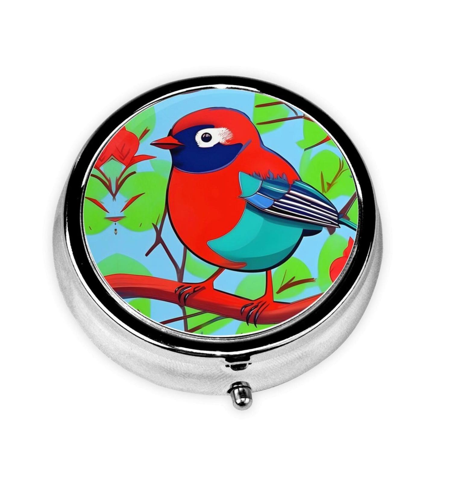 Colorful Birds Round Pill Box Organizer | 3 Compartment Portable Travel Pill Box for International Shipping - Buy Online on GoSupps.com