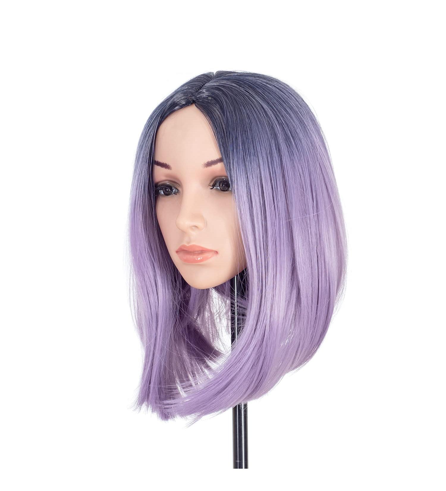 SWACC Ombre Short Hair Bob Wig in Lavender Purple - Synthetic Cosplay Wig for Women and Kids with Wig Cap - Buy Online on GoSupps.com