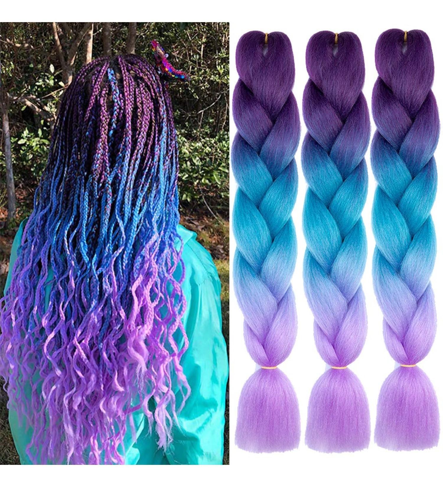 Xiaofeng Ombre Jumbo Braiding Hair Extensions 24 Inch 3 Packs - High Temperature Synthetic Hair for Twist Crochet Braids in Purple-Lake Blue-Light Purple - 100g/Pack - Buy Online on GoSupps.com