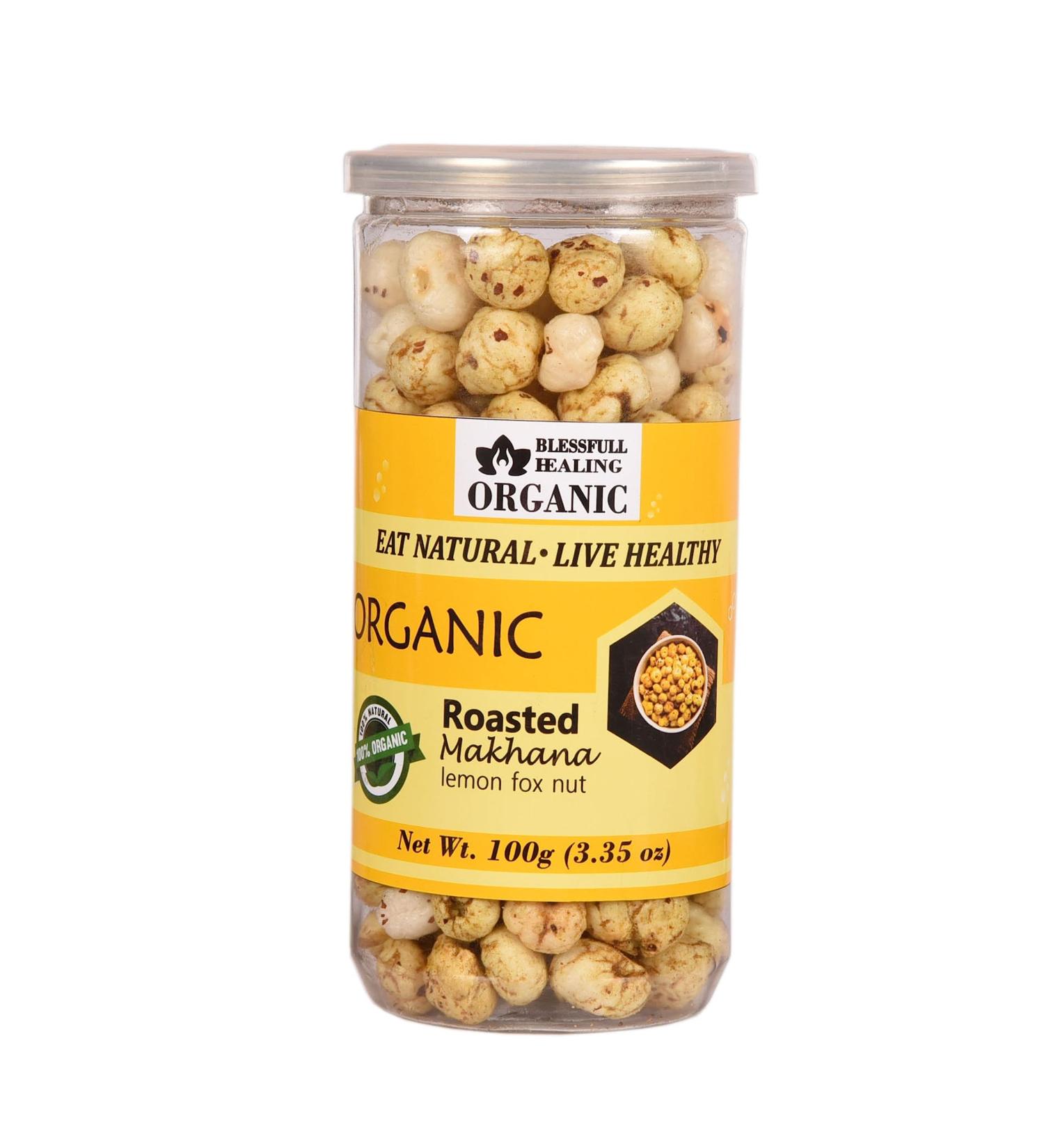 Buy Blessfull Healing Organic Makhana with Roasted Lemon Flavor - 100g | Premium Superfood Snacks for Health & Wellness - Buy Online on GoSupps.com