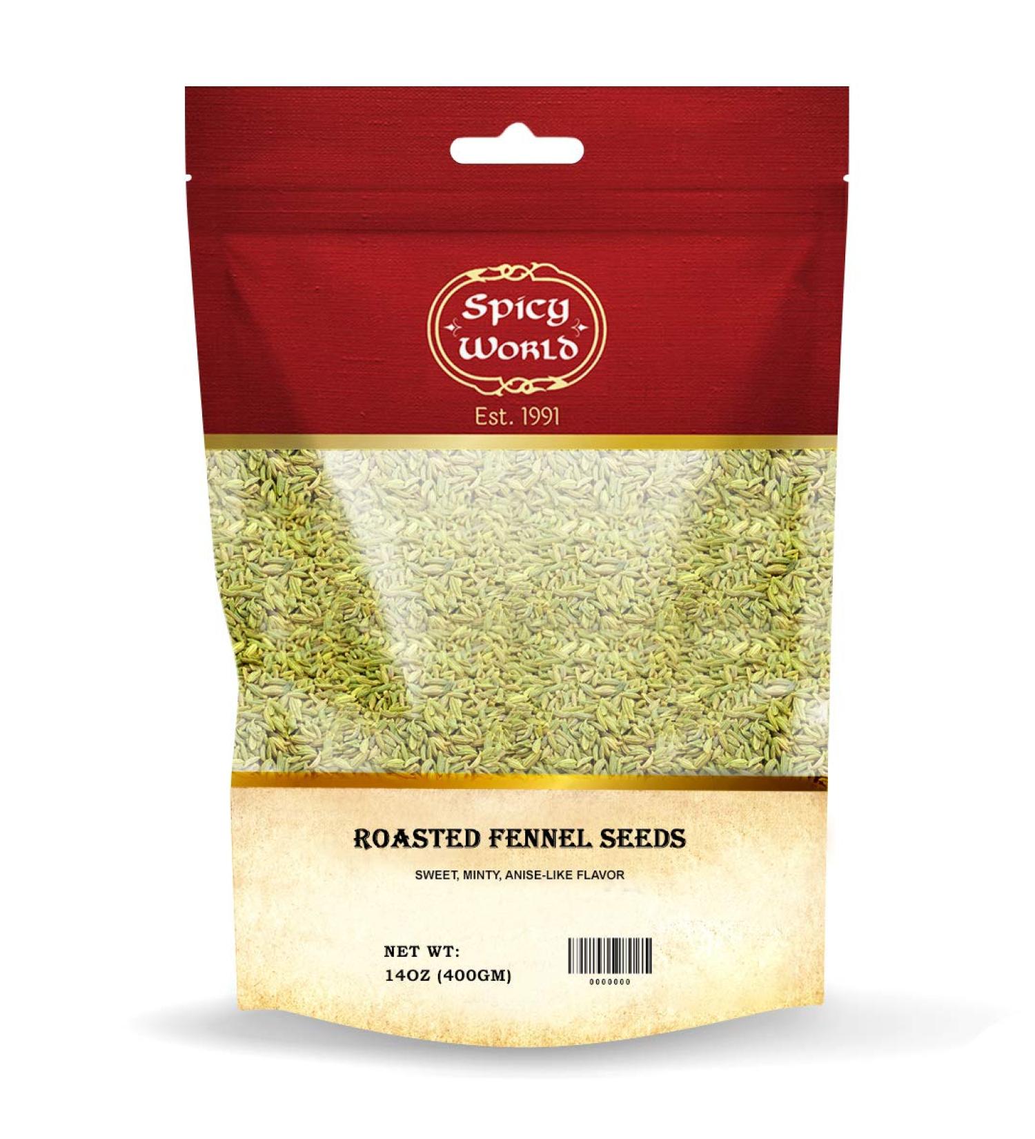 Spicy World Roasted Fennel Seeds 400g (14oz) | Saunf Fenel | All Natural Vegan