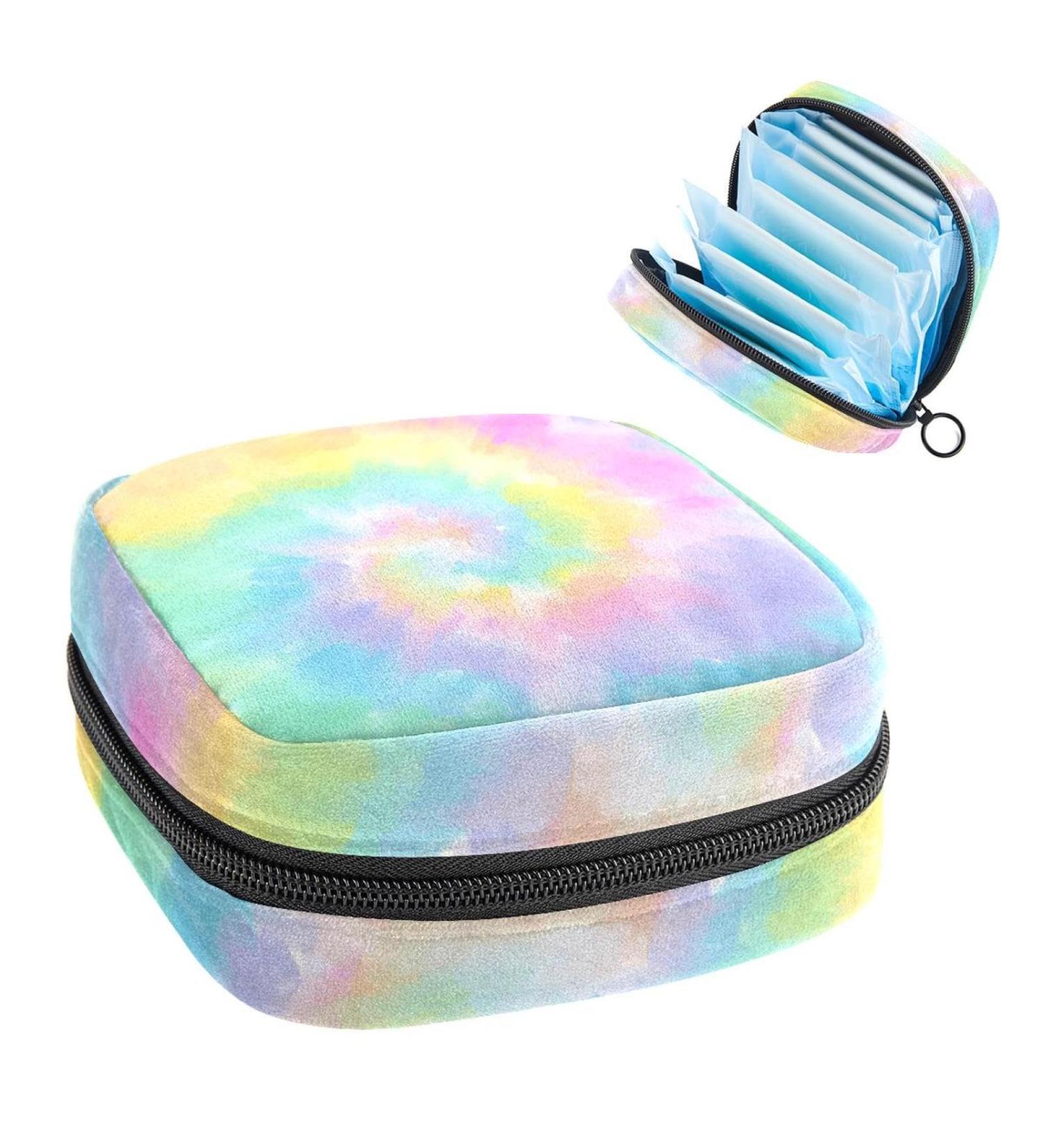 Swirl Tie-Dye Sanitary Napkin Storage Bag | Portable Period Bag for Women & Teens | Multi-Colored Menstrual Cup & Tampon Organizer - Buy Online on GoSupps.com