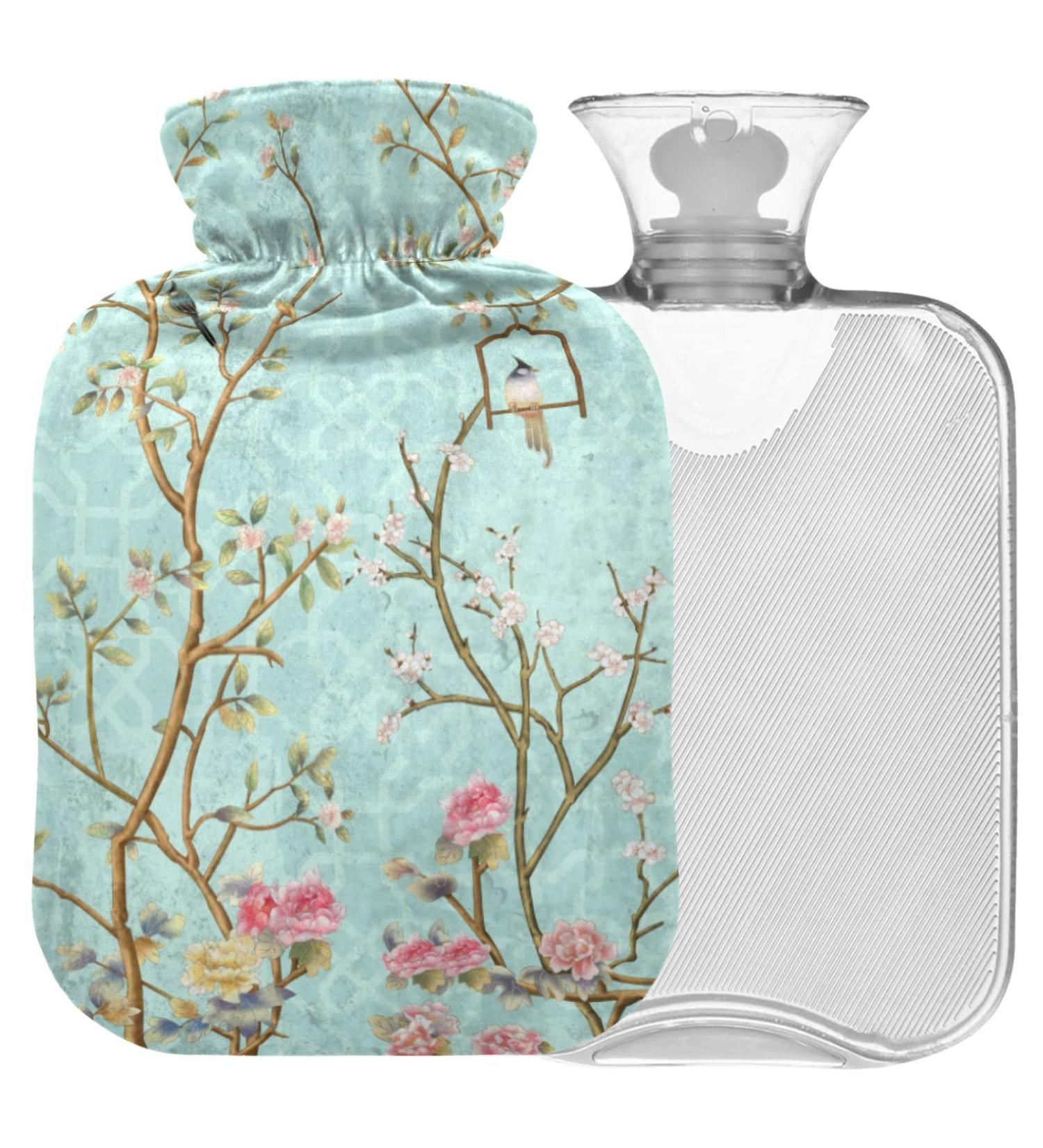 Buy Naanle Transparent Hot Water Bottle with Lid - 2L Flower Birds Design for Pain Relief & Therapy | Ideal for Back Hand & Foot Warmth - International Shipping - Buy Online on GoSupps.com
