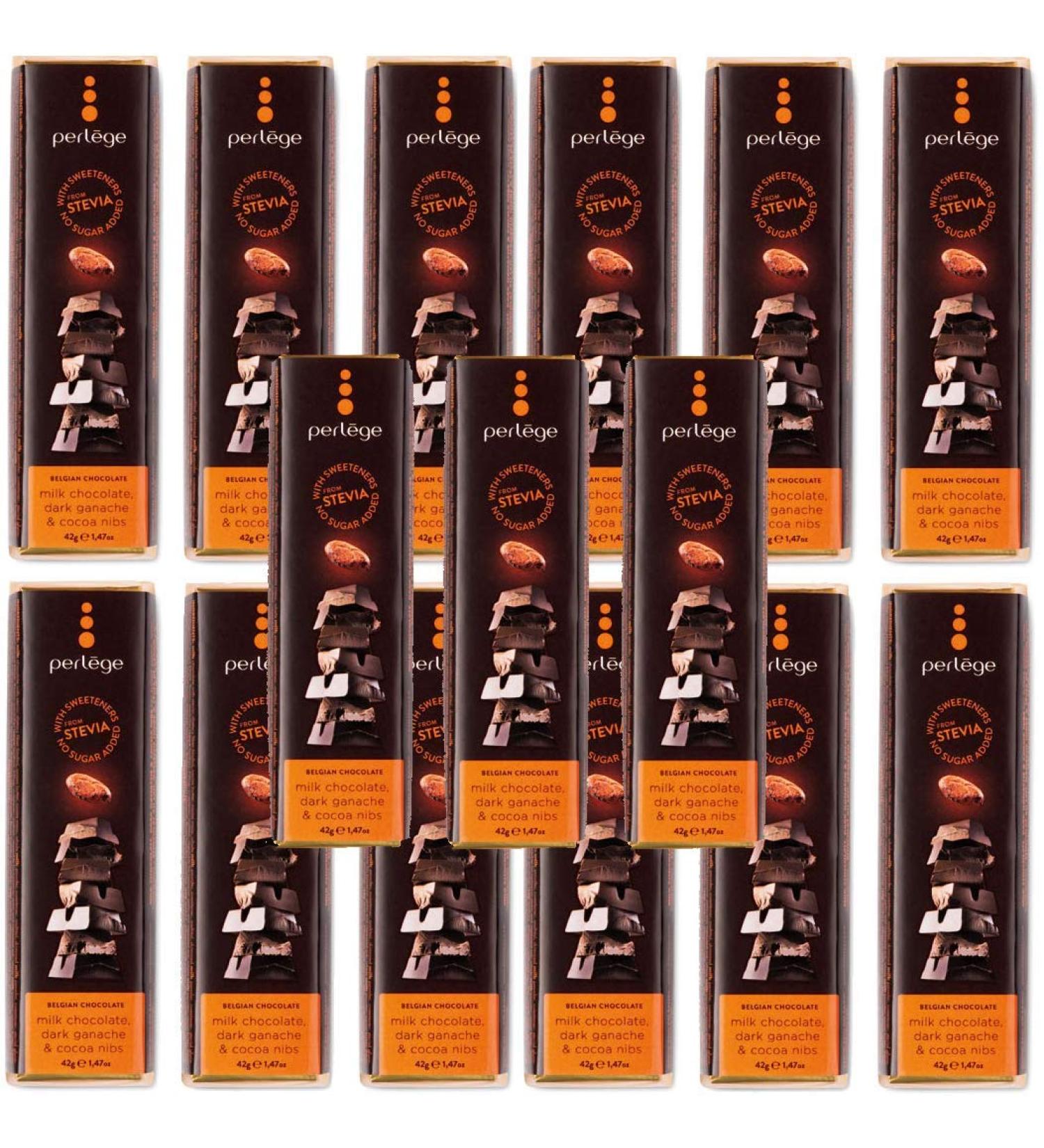 Perlege Perlege No Added Sugar Chocolate with Stevia (Milk Chocolate Dark Ganache & Cocoa 15 Bars)