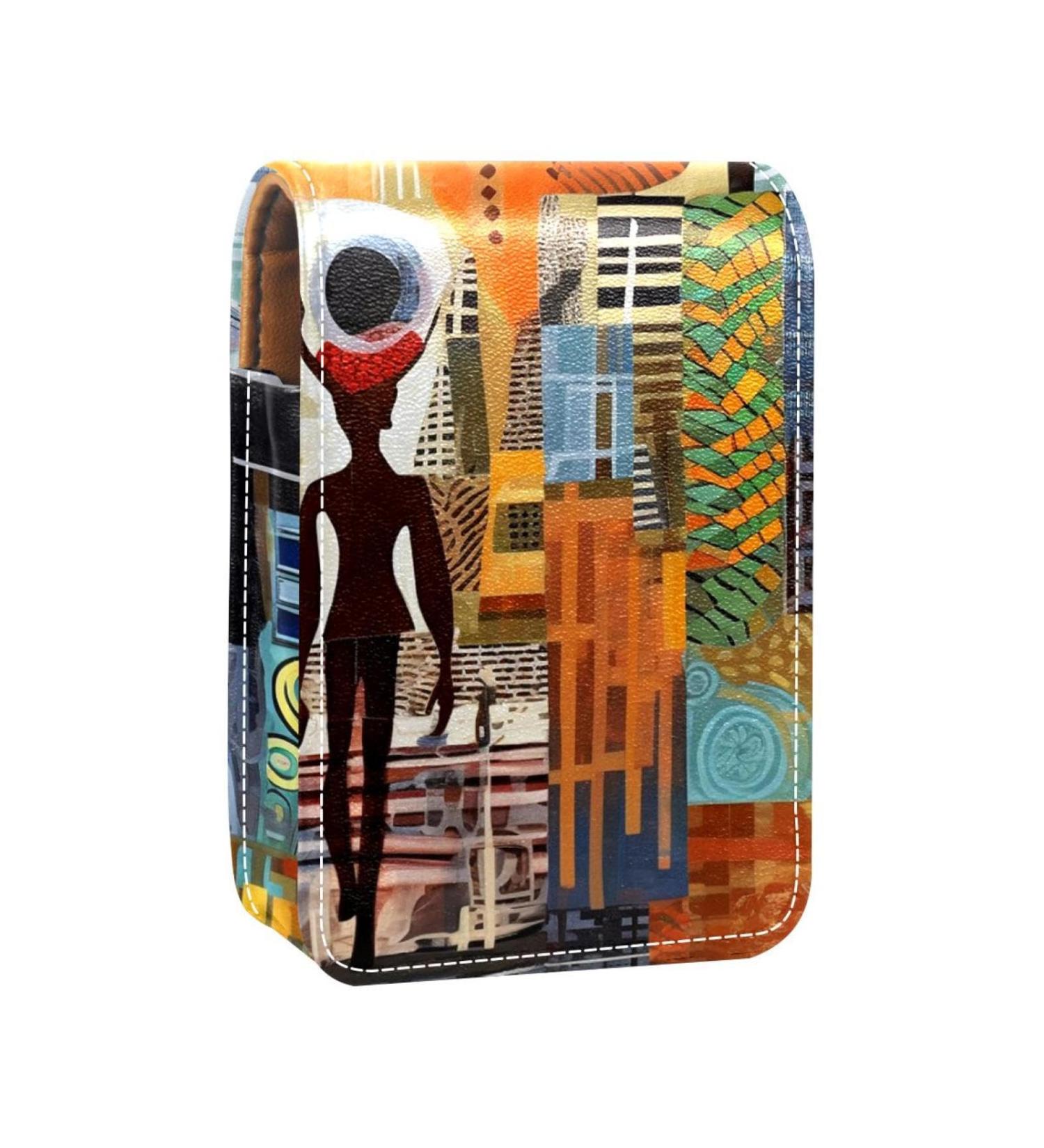 Buy Abstract Africa Print Leather Lipstick Case - Mini Organizer with Mirror | Stylish Lip Gloss Holder for Travel - Buy Online on GoSupps.com