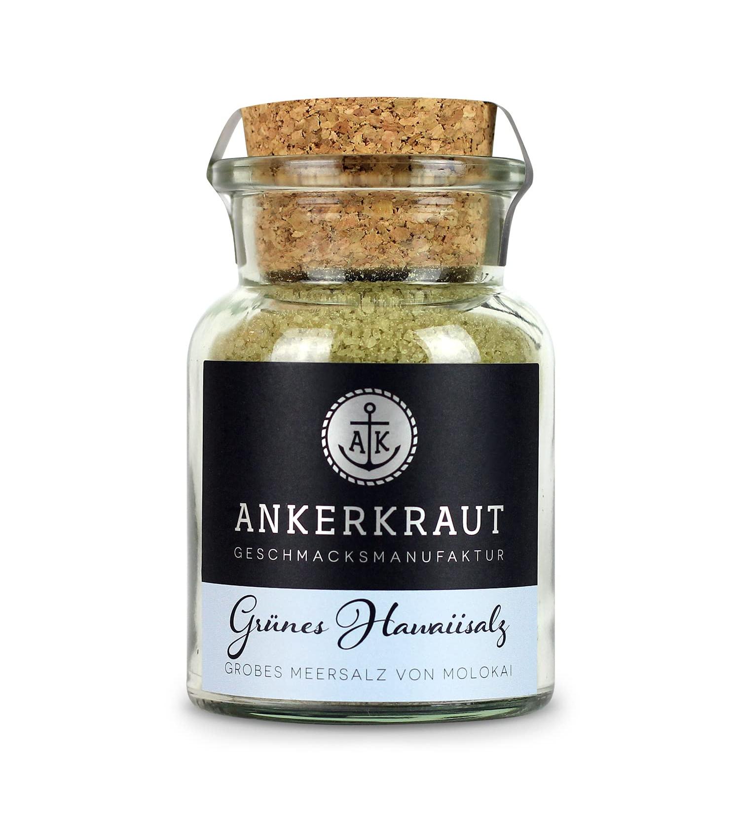 Ankerkraut Ankerkraut Green Hawaiian Salt 165g in a glass jar with a lid green tea salt Hawaiian mineral tradition with green tea premium quality like a summer vacation