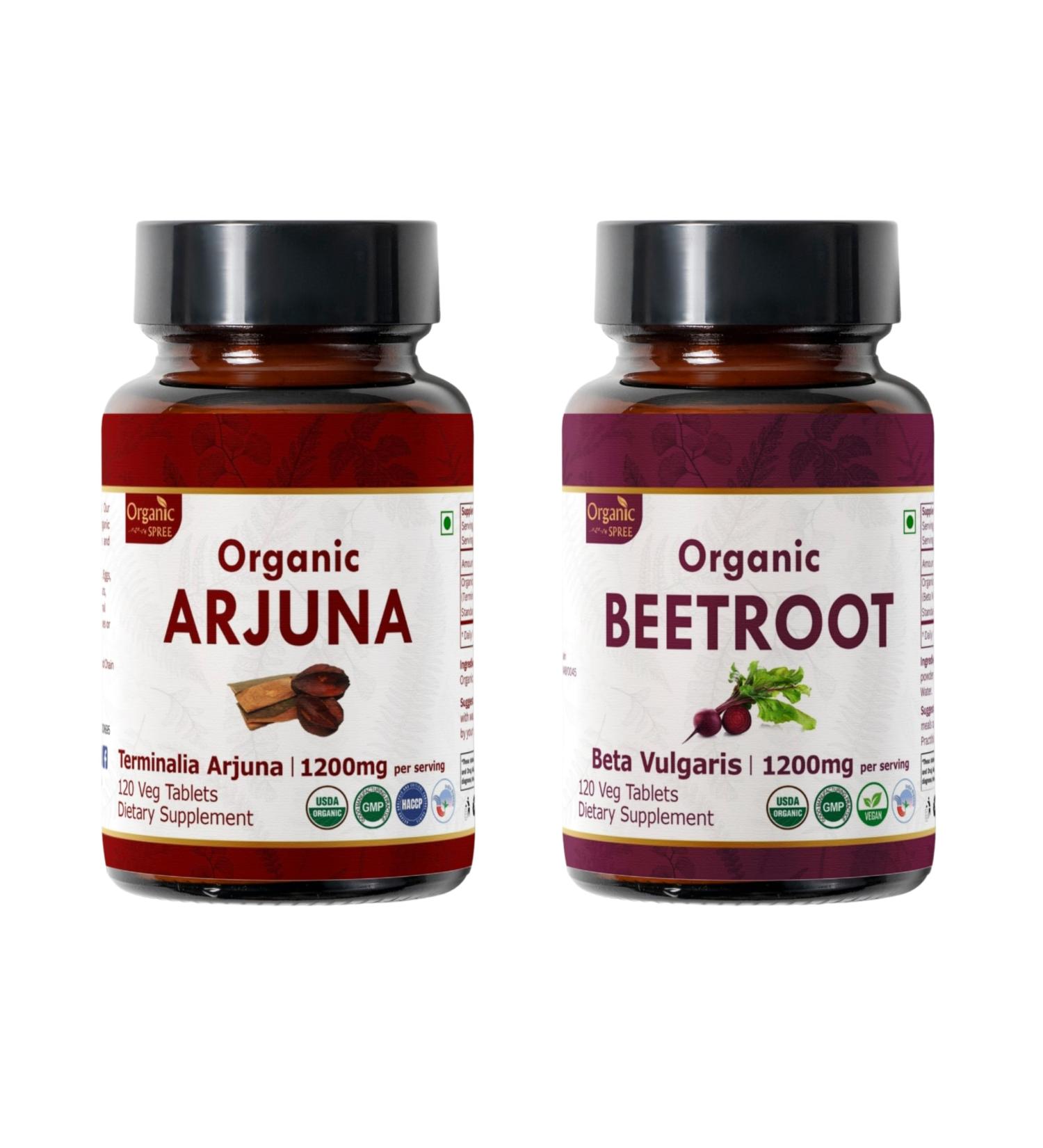 ORGANIC SPREE Arjuna & Beetroot Supplement 120 Tablets Each USDA Organic,Terminalia Arjuna & Beta Vulgaris - Buy Online on GoSupps.com