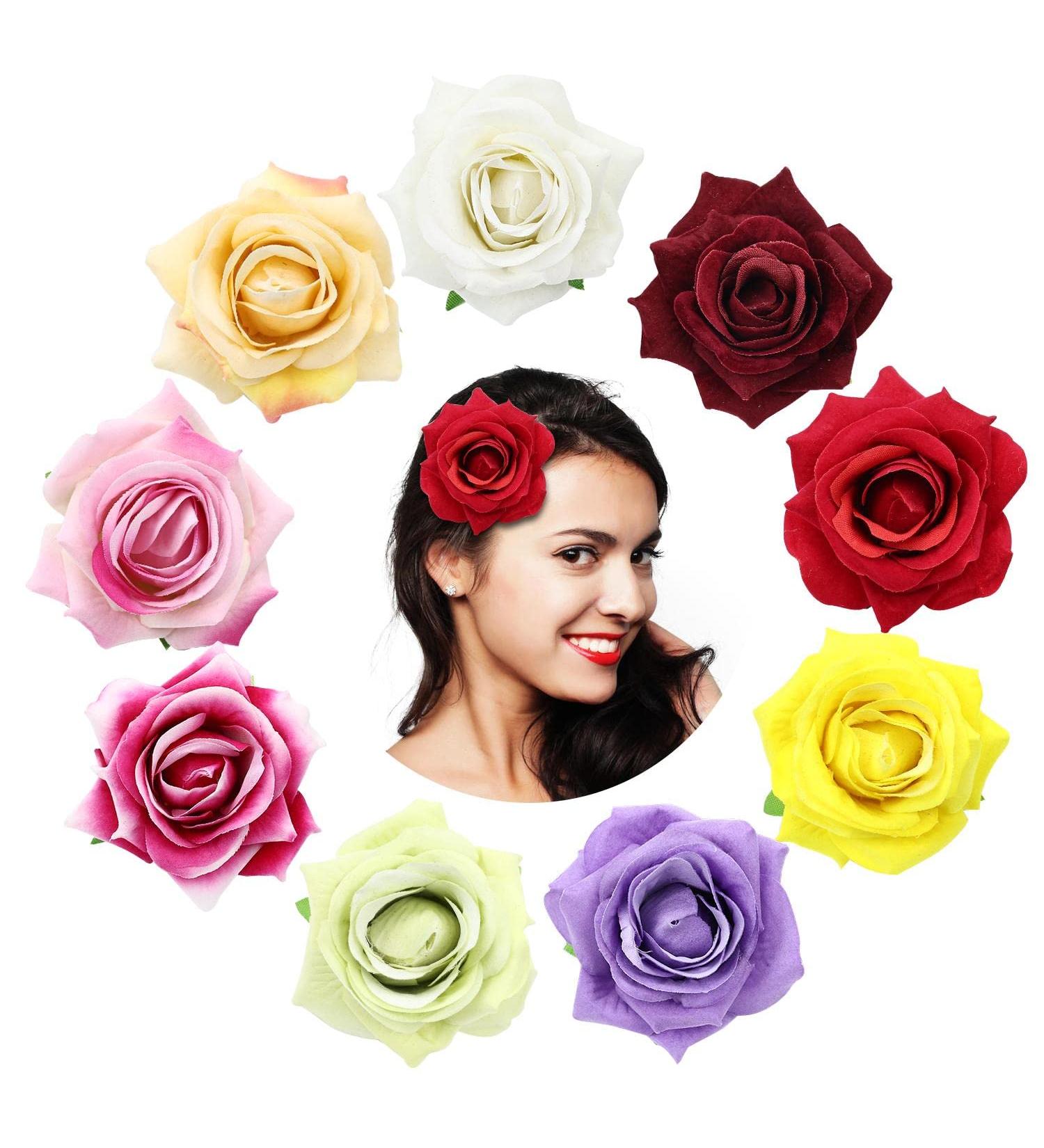 9 Pack Artificial Rose Flower Alligator Hair Clips - Boho Wedding Party Hair Accessories - Buy Online on GoSupps.com