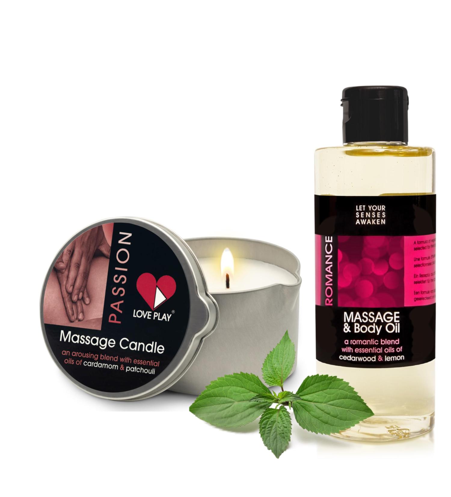 LOVE PLAY Massage Oil Set - Vegan Sore Muscle Relief & Relaxation Candle | Essential Oils | 6.76 oz - Buy Online on GoSupps.com
