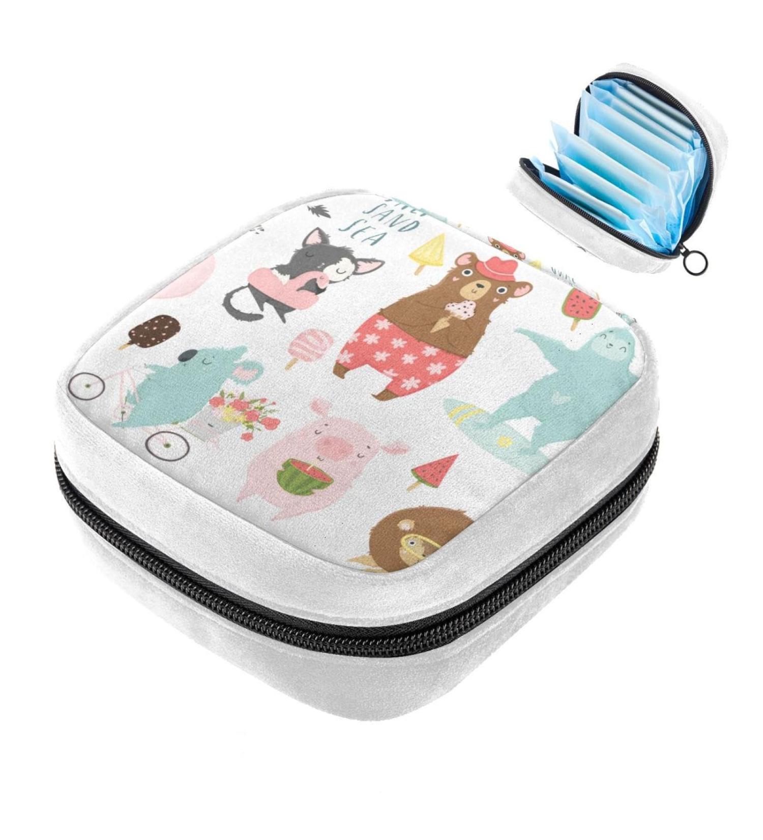 GIAPB Sanitary Napkin Storage Bag | Period Tampon Makeup Pad Pouch | Cartoon Animals Summer Bear - Buy Online on GoSupps.com