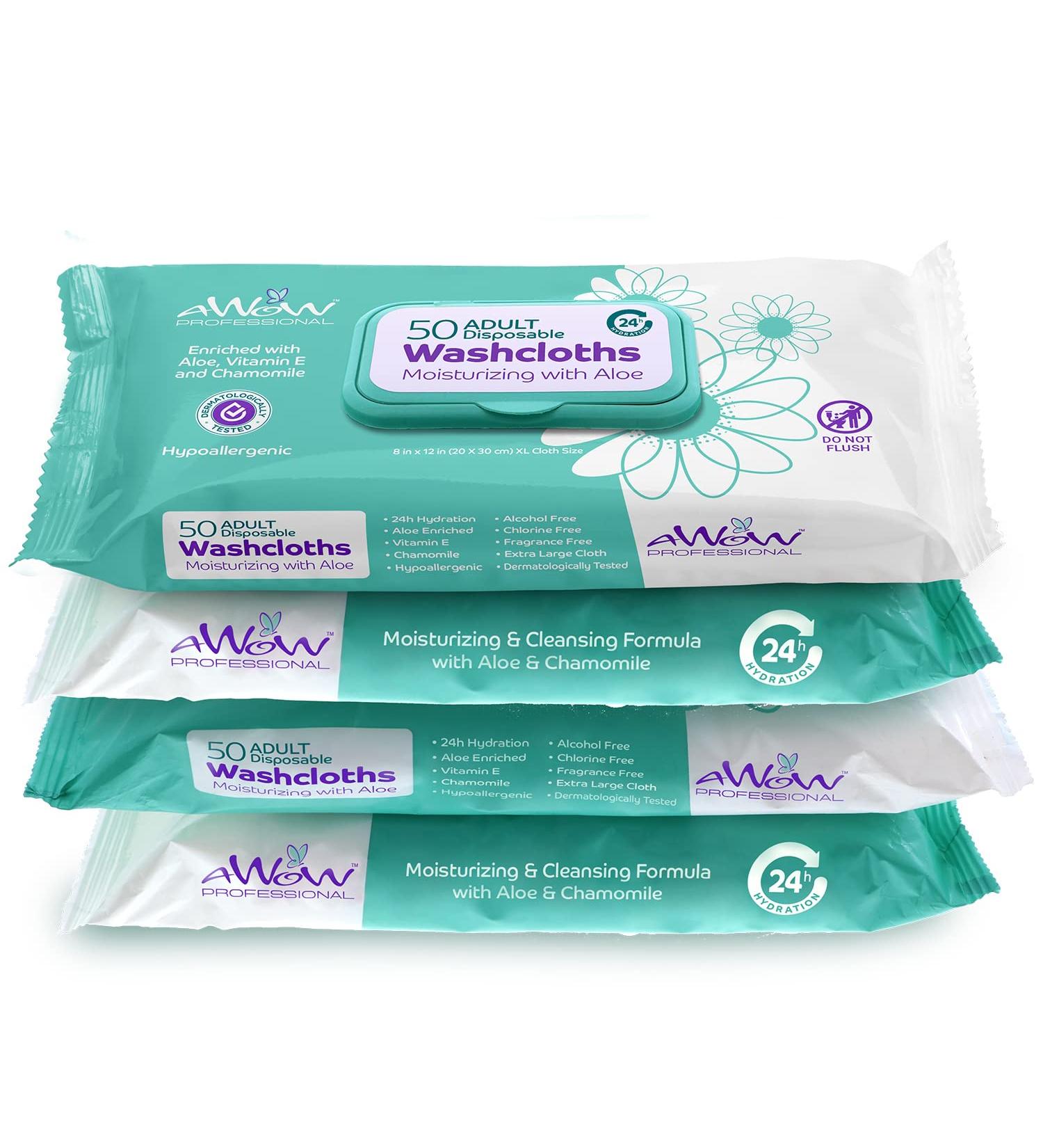 AWOW 50 Large No Rinse Body Wipes for Adults - Camping, Incontinence, Post Workout - Unscented (200 Wet Wipes) - Buy Online on GoSupps.com