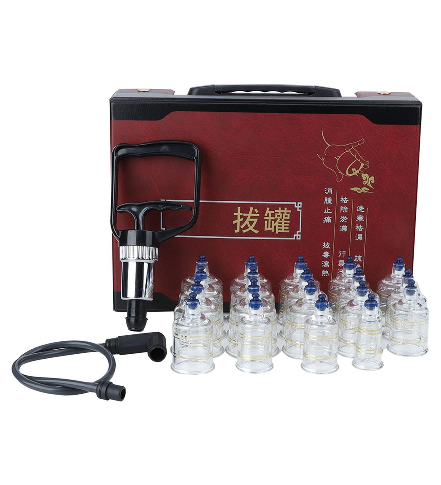 FaceUUUUR Cupping Set with Pump - 19-Piece Chinese Acupuncture Therapy Kit for Home Hijama Muscle & Joint Relief - Buy Online on GoSupps.com