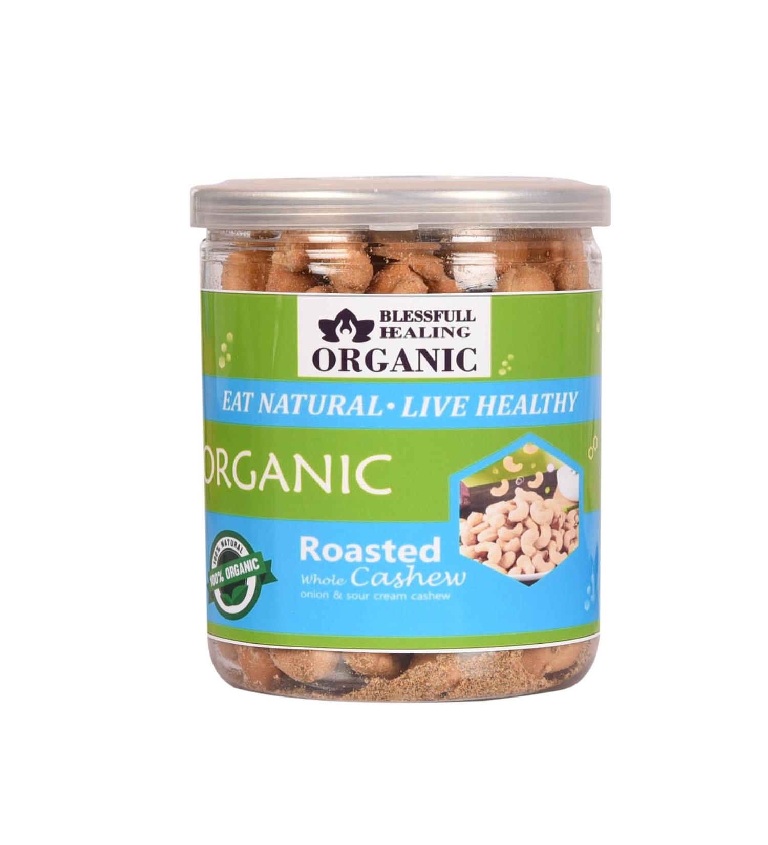 Blessfull Healing Organic Natural Vegan Onion & Sour Cream Roasted Whole Cashew Nuts Crunchy Kaju 250 Gram - Buy Online on GoSupps.com