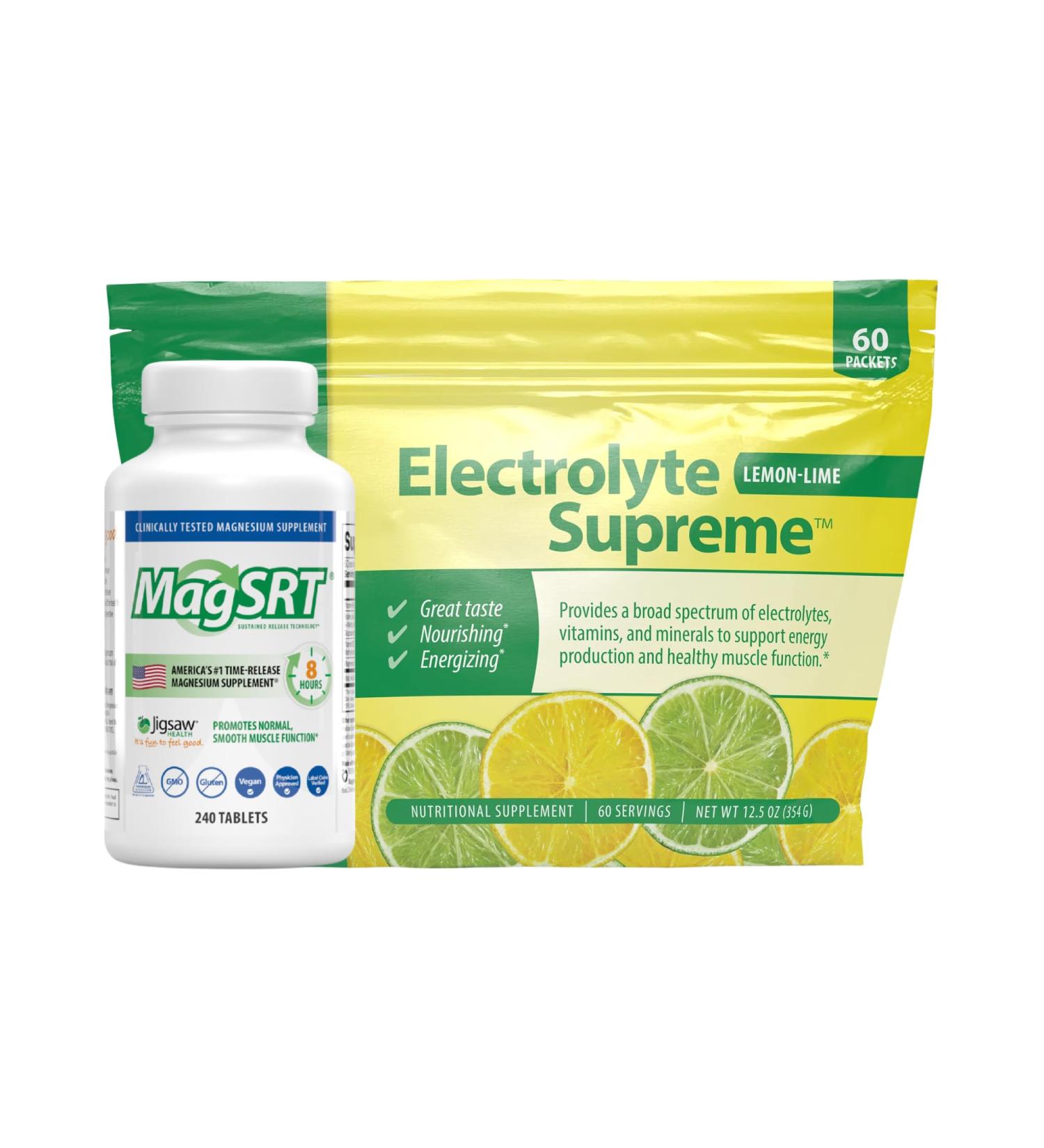 Jigsaw Health Bundle | MagSRT 240 Tablets and Electrolyte Supreme (Lemon-Lime) 60 Servings (Packets) - Buy Online on GoSupps.com