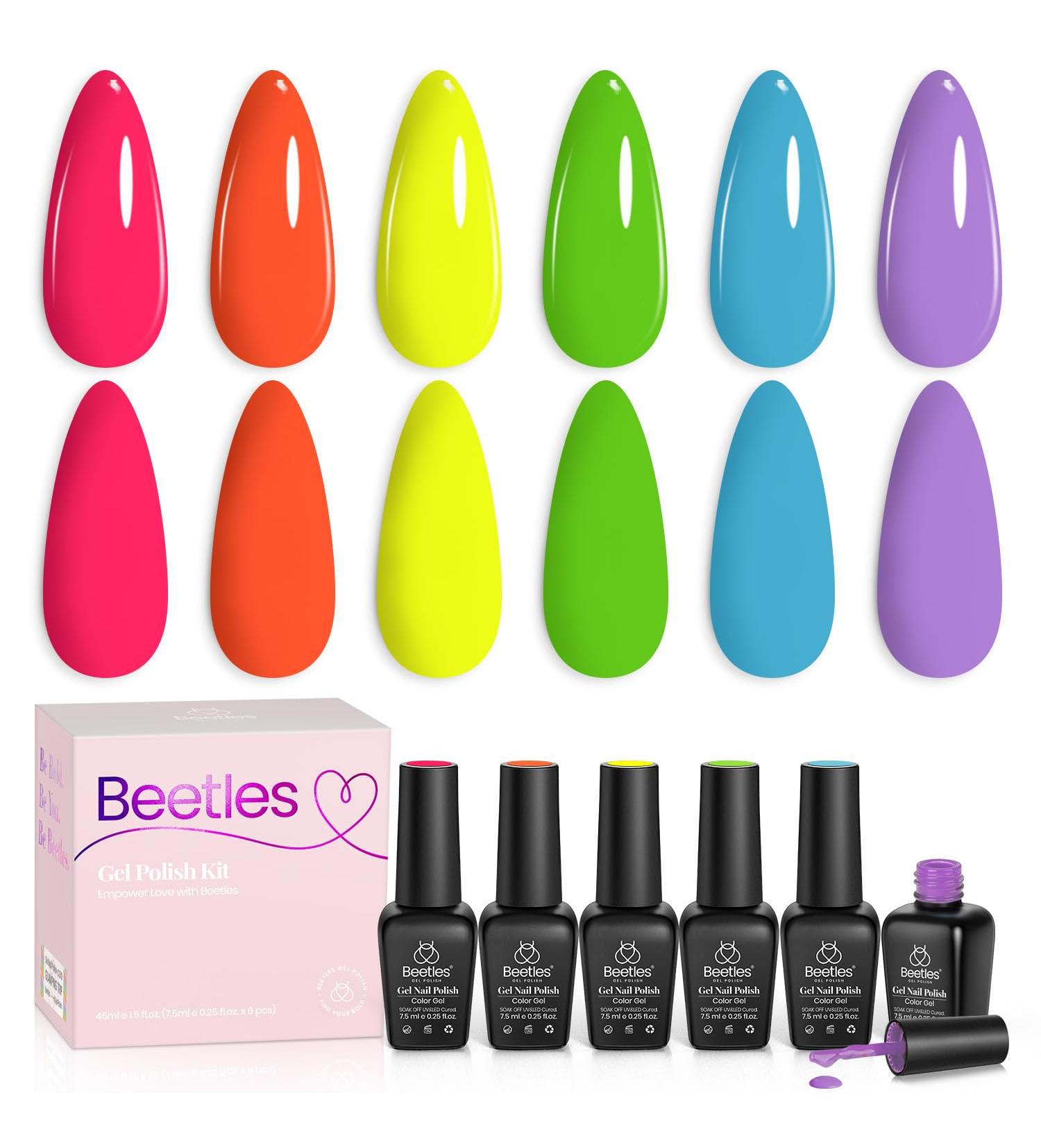 Beetles Gel Nail Polish Kit - 6 Spring Summer Neon Colors | Soak Off | Cured with Nail Lamp | Manicure & Nail Art Set - Buy Online on GoSupps.com