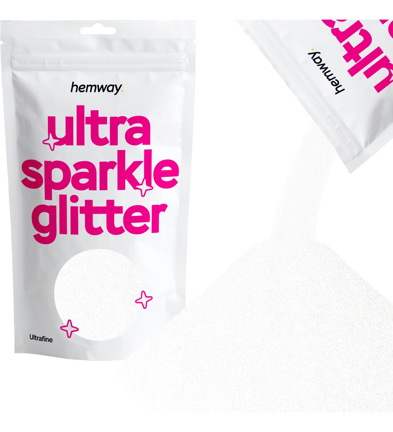 Hemway Ultra Sparkle Glitter White 100g - Multi-Purpose Epoxy Resin for Arts & Crafts, Body, Hair, Face, Nails - Cosmetic Grade, Wedding, Tumblers, Flowers - Iridescent White Glitter Powder - Buy Online on GoSupps.com