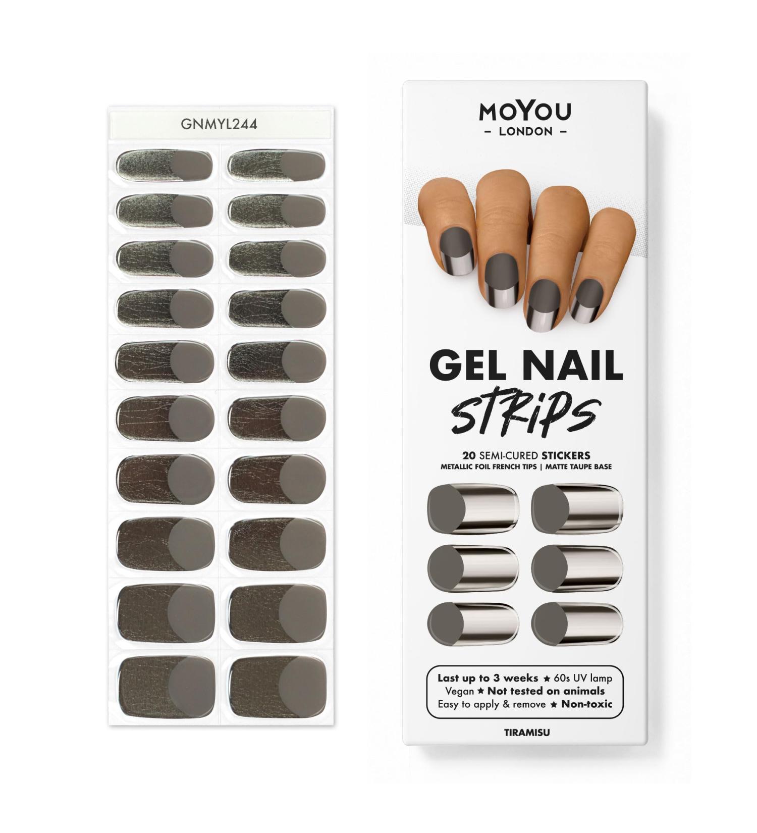 MOYOU LONDON Semi Cured Gel Nail Strips 20 Pc. Gel Wraps for Nails Get 1 Free UV Lamp when you Get 3 or More Easy Apply & Remove for Salon-Quality Manicure -Tiramisu