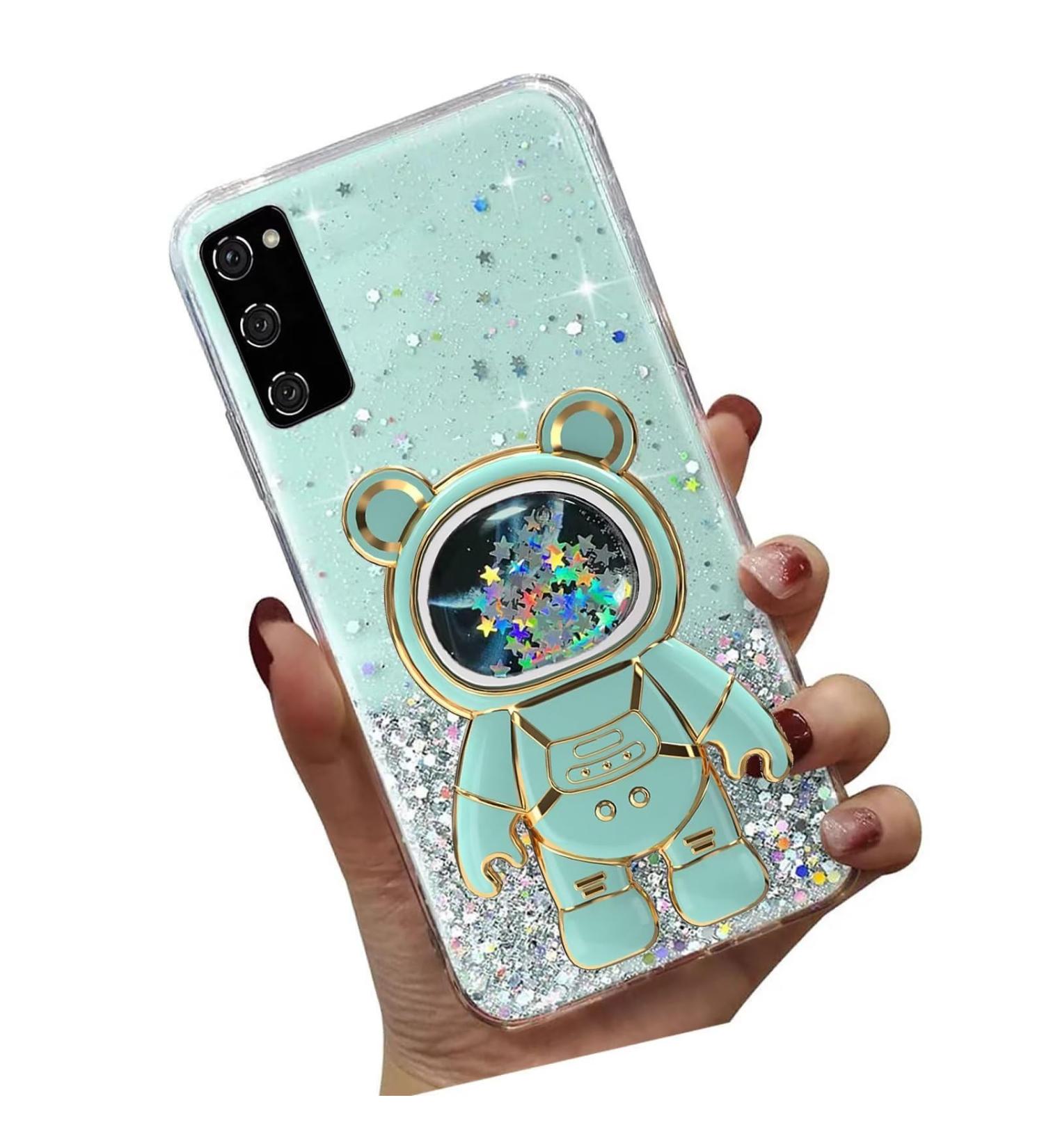 Buy Tivenfezk Nadoli Astronaut Glitter Phone Case for Samsung Galaxy S20 FE | Soft Silicone Hidden Stand Shell | Transparent Protective Cover in Green - Buy Online on GoSupps.com