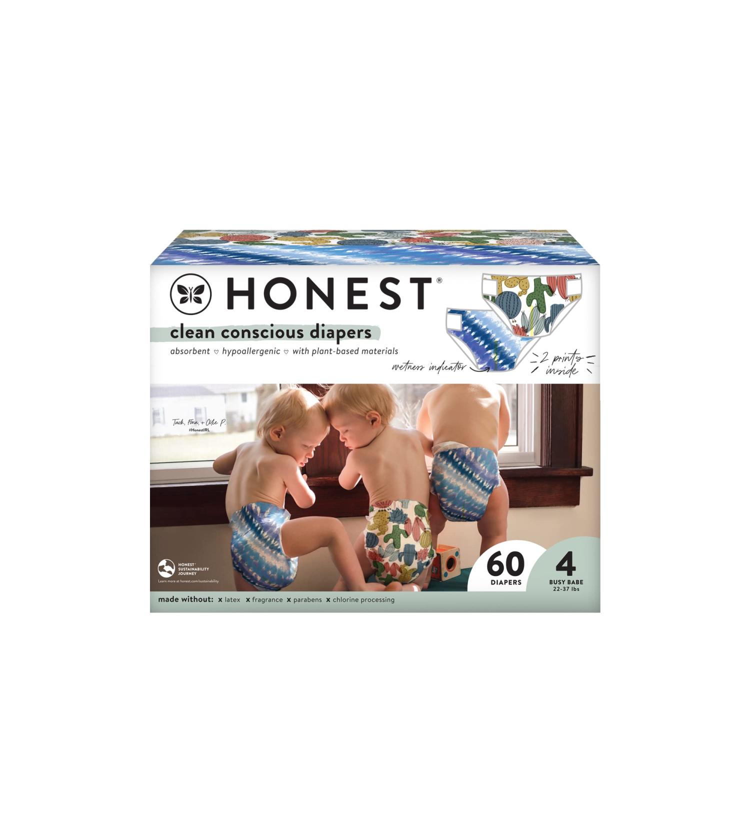 The Honest Company Plant-Based Tie-Dye Diapers | Size 4 (22-37 lbs) | 60 Count Club Box | Sustainable & Cute Cactus Cuties Design - Buy Online on GoSupps.com