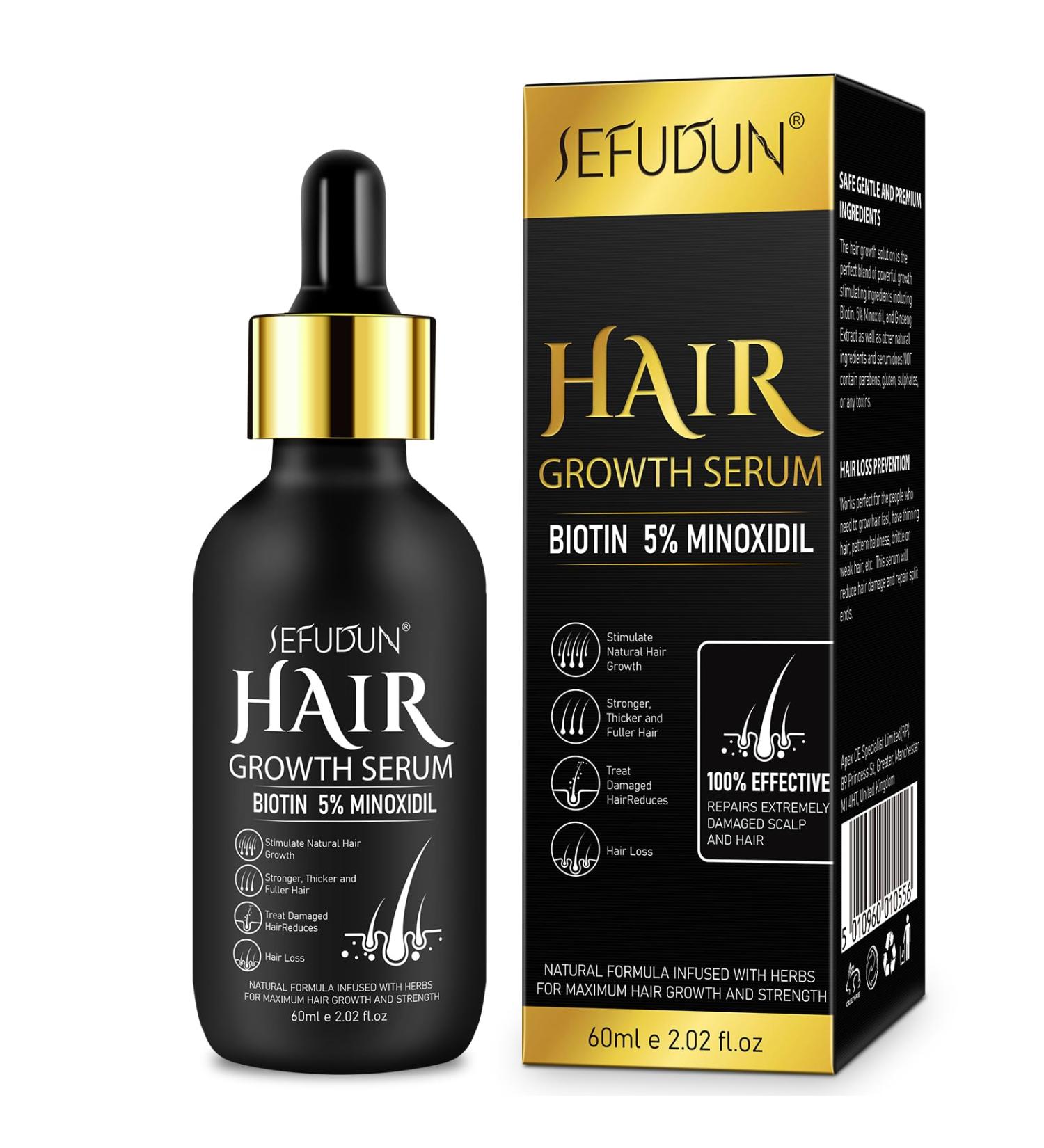 5% Minoxidil Hair Growth Serum - Biotin Hair Regrowth Treatment for Thinning Hair & Scalp Loss | 60ml/2oz 1 Month Supply - Buy Online on GoSupps.com