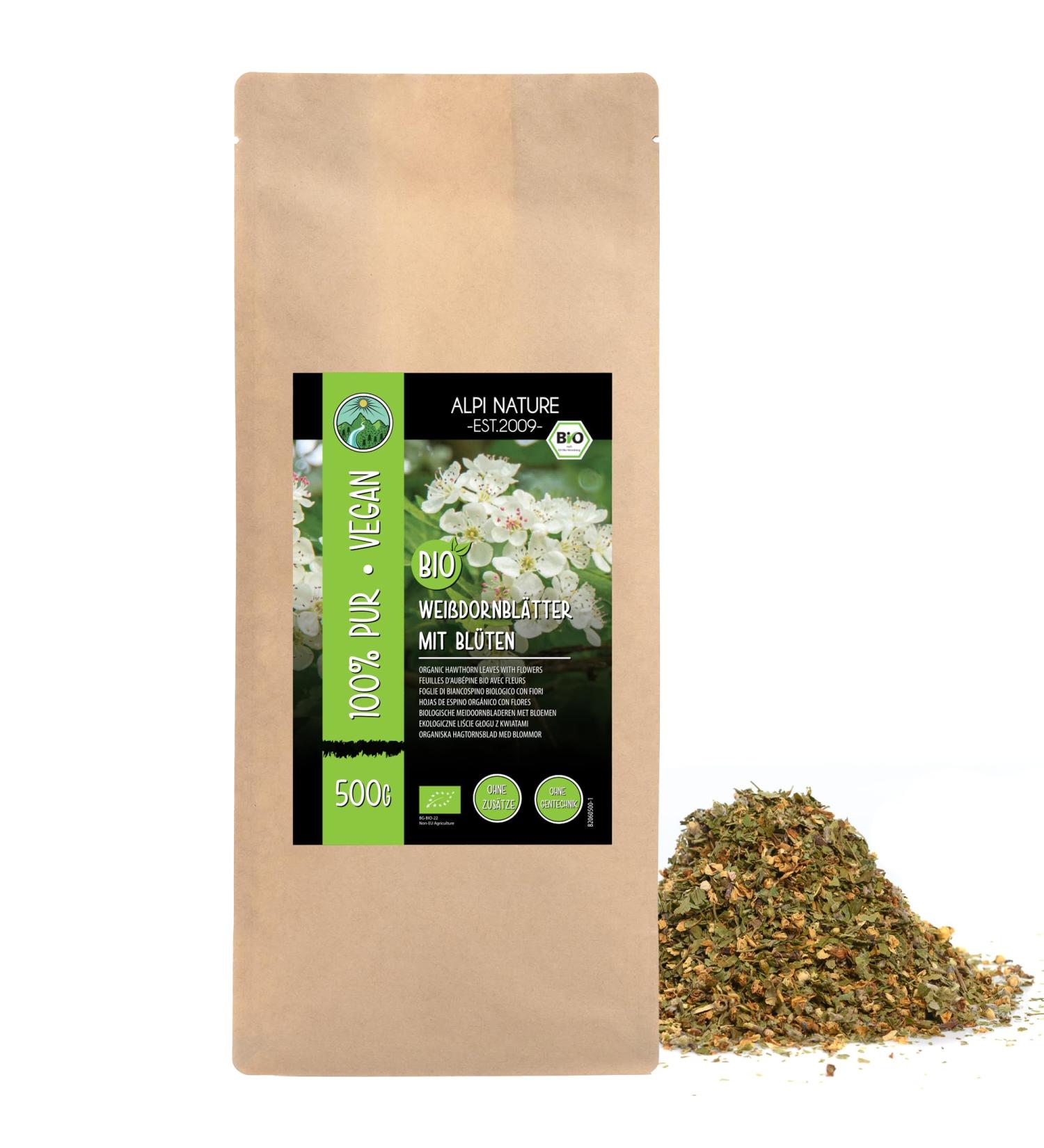 Organic Hawthorn Tea - 100% Natural Hawthorn Leaves and Blossoms (500g) - Buy Online on GoSupps.com