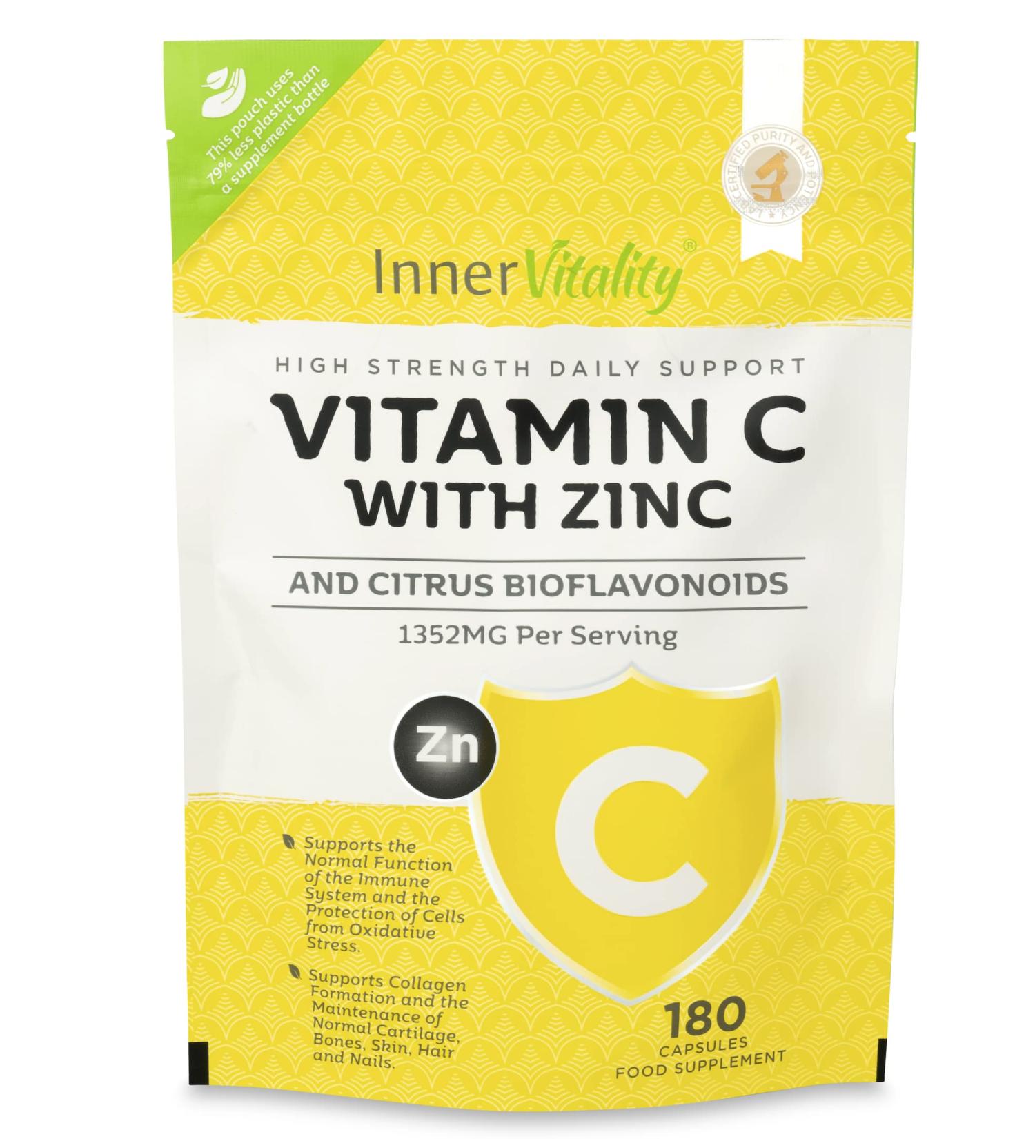 Vitamin C 1300mg and Zinc with Bioflavonoids - 180 Capsules (3 Month Supply) | No Additives | Better Absorption | Easy to Swallow - Buy Online on GoSupps.com