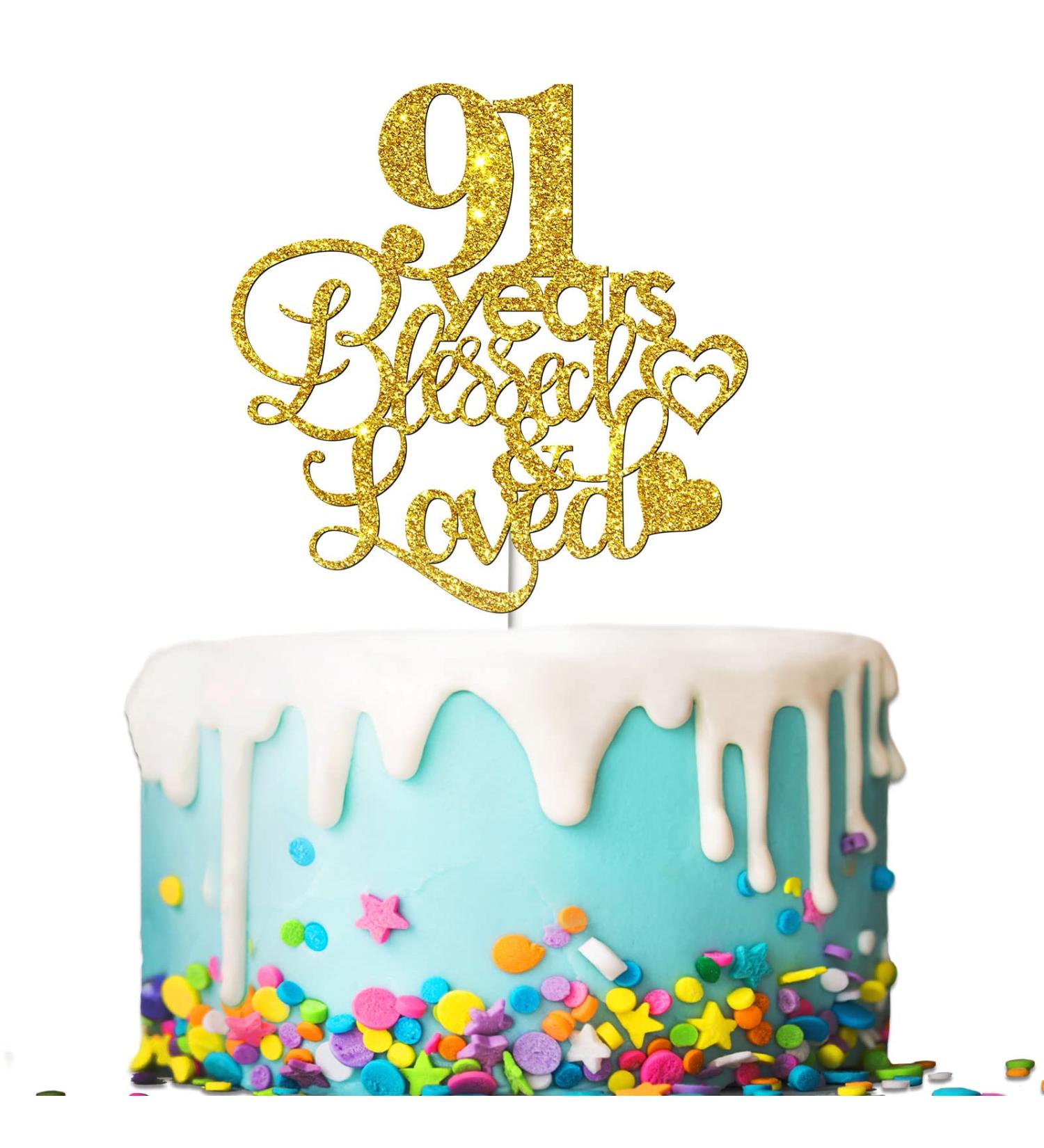 Tenhaisi Gold Glitter 91 Years Blessed & Loved Cake Topper - 91st Birthday / 91st Anniversary Cake Topper - Happy 91 Birthday Decoration - 91st Birthday / 91st Anniversary Party Decoration - Buy Online on GoSupps.com