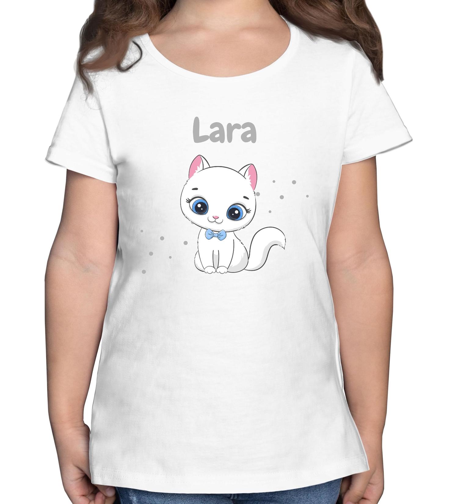 Personalized Name Gift T-Shirt for Girls - Cute Cat Design by Shirtracer - Cat Lovers' White Tee 128 - Buy Online on GoSupps.com