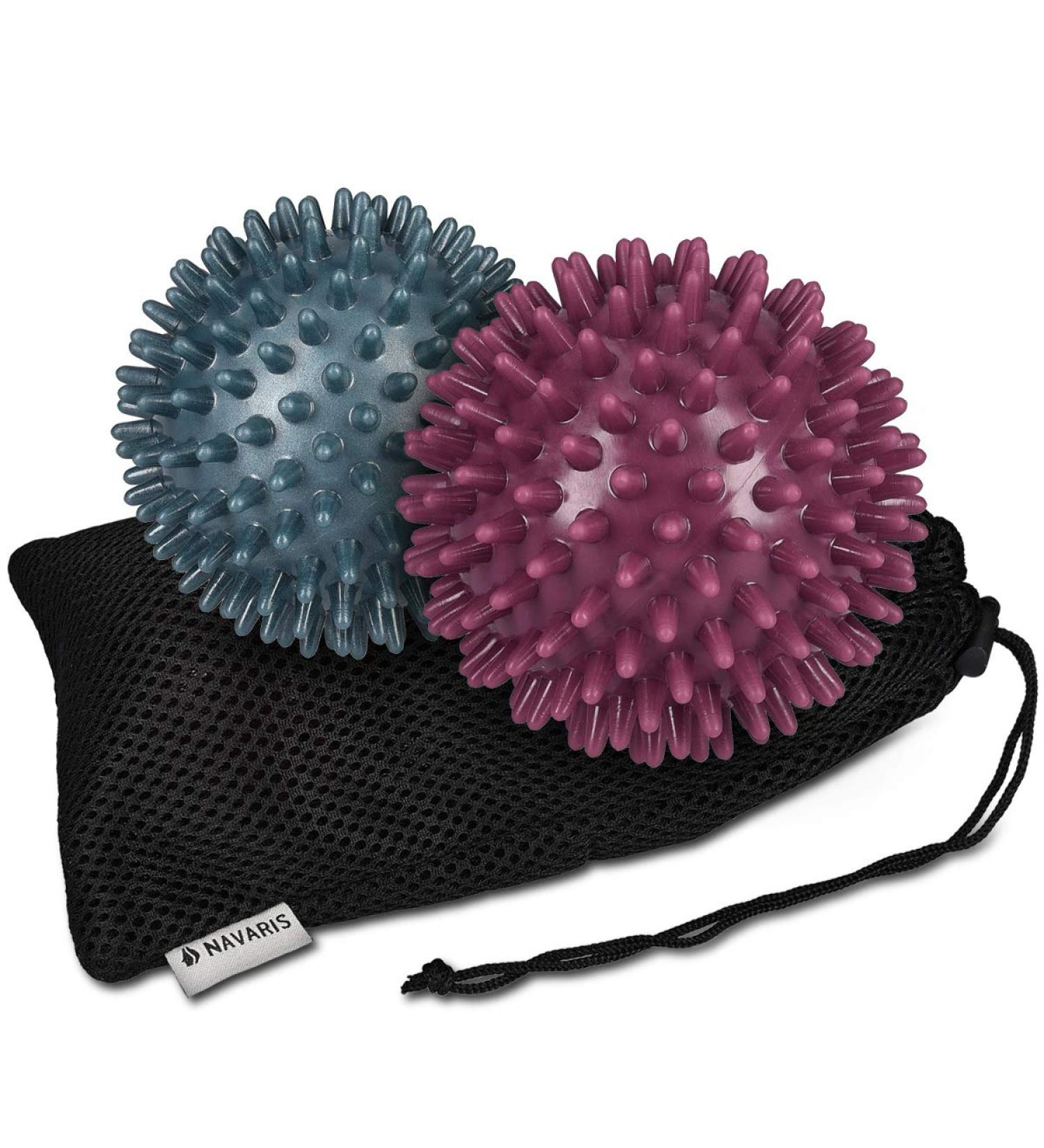 Buy Navaris 2x Hedgehog Massage Balls - Fitness & Balance Relief for Hands Feet & Back - Medium & Hard 8cm in Berry/Petrol - International Shipping Available - Buy Online on GoSupps.com