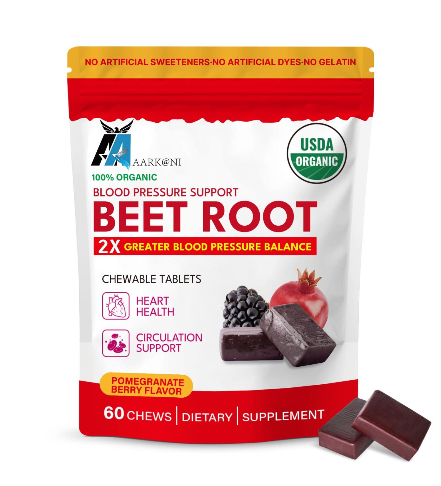 Aziz Arkani Aarkani Organic Beet Root Chewable Tablets Blood Pressure Support 60 Count Pomegranate Berry Flavor - Buy Online on GoSupps.com