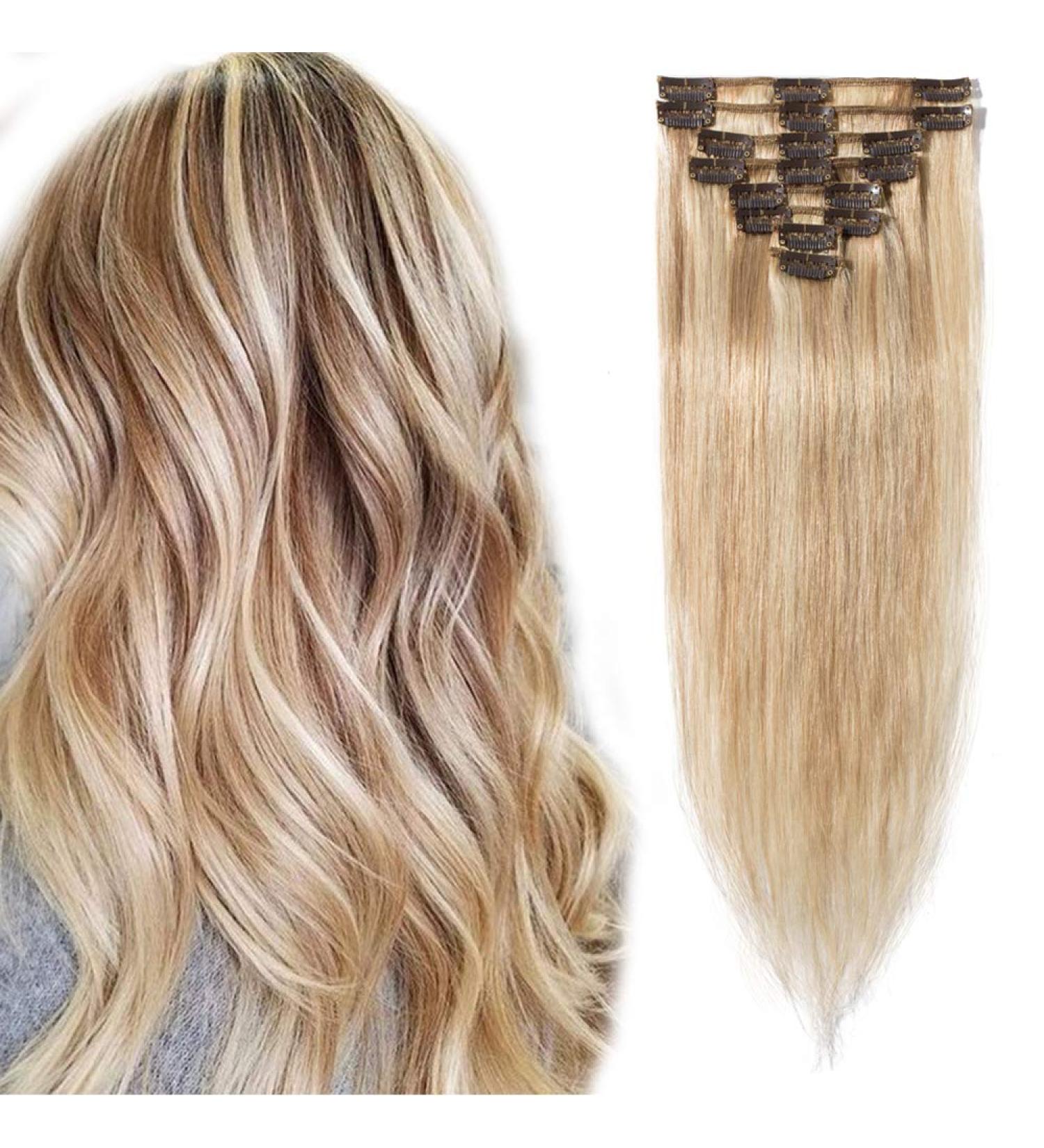 Elailite Clip in Hair Extension Real Human Hair Remy Natural Hair - 8 Pieces (Thin Weft) Full Head Straight - #18/613 Ash Blonde Mix Bleach Blonde - 10 Inch (50 g) 10 Inch (50 g) #18/613 Ash Blonde Mix Bleach Blonde - Buy Online on GoSupps.com