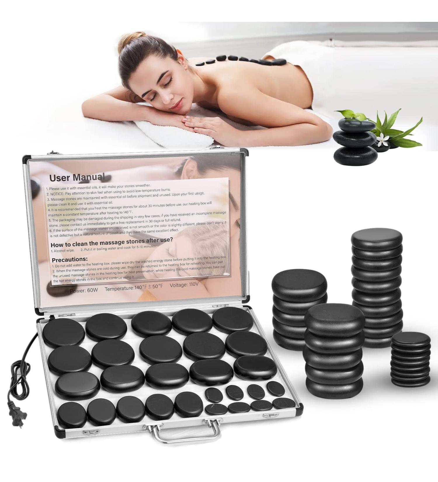 28-Piece Basalt Hot Stones Massage Set with Heater Kit for Professional Spa - Relaxing, Healing, Pain Relief - Buy Online on GoSupps.com