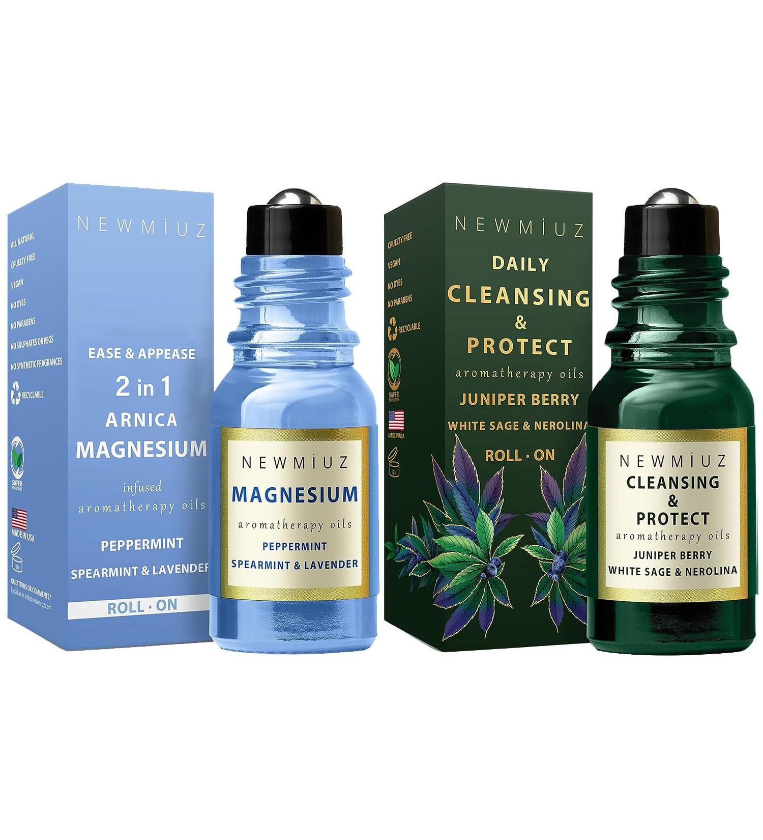 Headache Roll-On Essential Oil Blends Anti Stress Magnesium Peppermint Spearmint and Lavender & Cleansing and Protect Juniper Berry White Sage with Nerolina Smudging Oil Pack of 2 - Buy Online on GoSupps.com