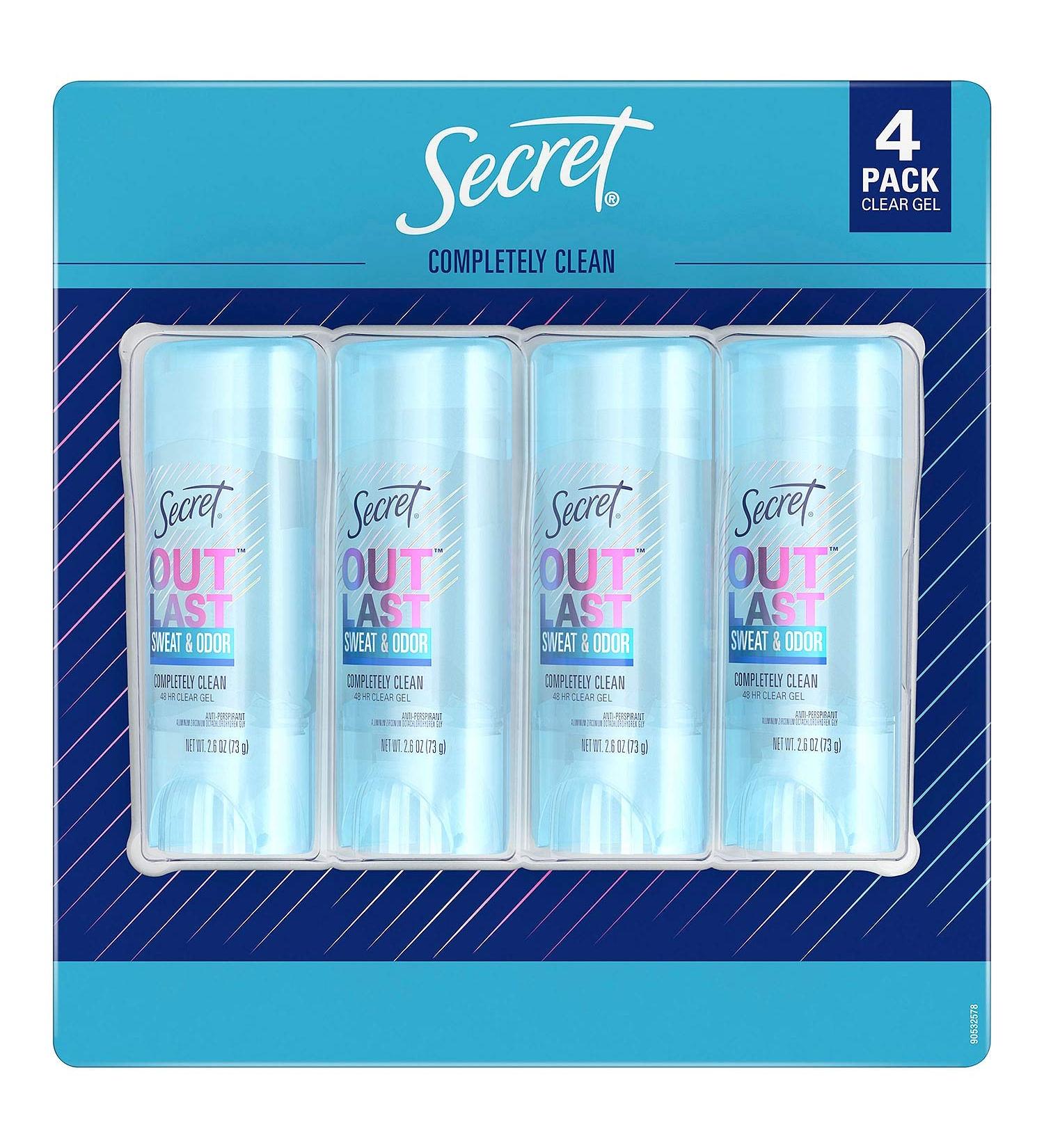 Secret Outlast Anti-Perspirant Deodorant Clear Gel Completely Clean - 2.7 oz, Pack of 4
