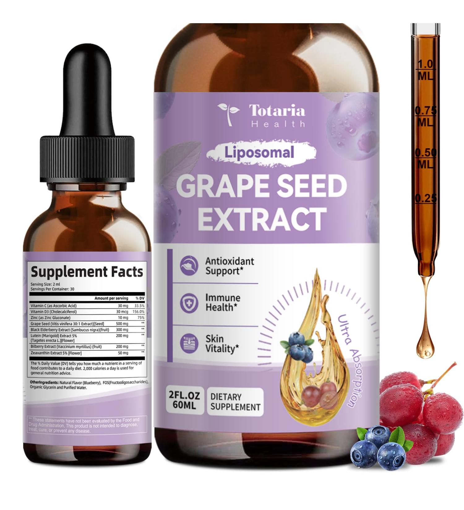 Grape Seed Extract Liquid Drops | High Potency 95% Polyphenols Antioxidant Supplement for Skin, Heart & Immune Support | Vegan, Gluten Free | Alcohol-Free & Non-GMO | 2FL 2 Fl Oz (Pack of 1) - Buy Online on GoSupps.com